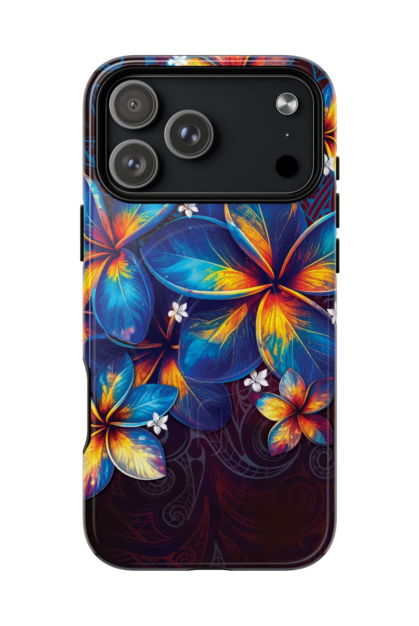 Woman holding Nohea Twilight MagSafe iPhone Case - Hawaiian Blue Orange Plumeria Twilight Design - The Local Banyan