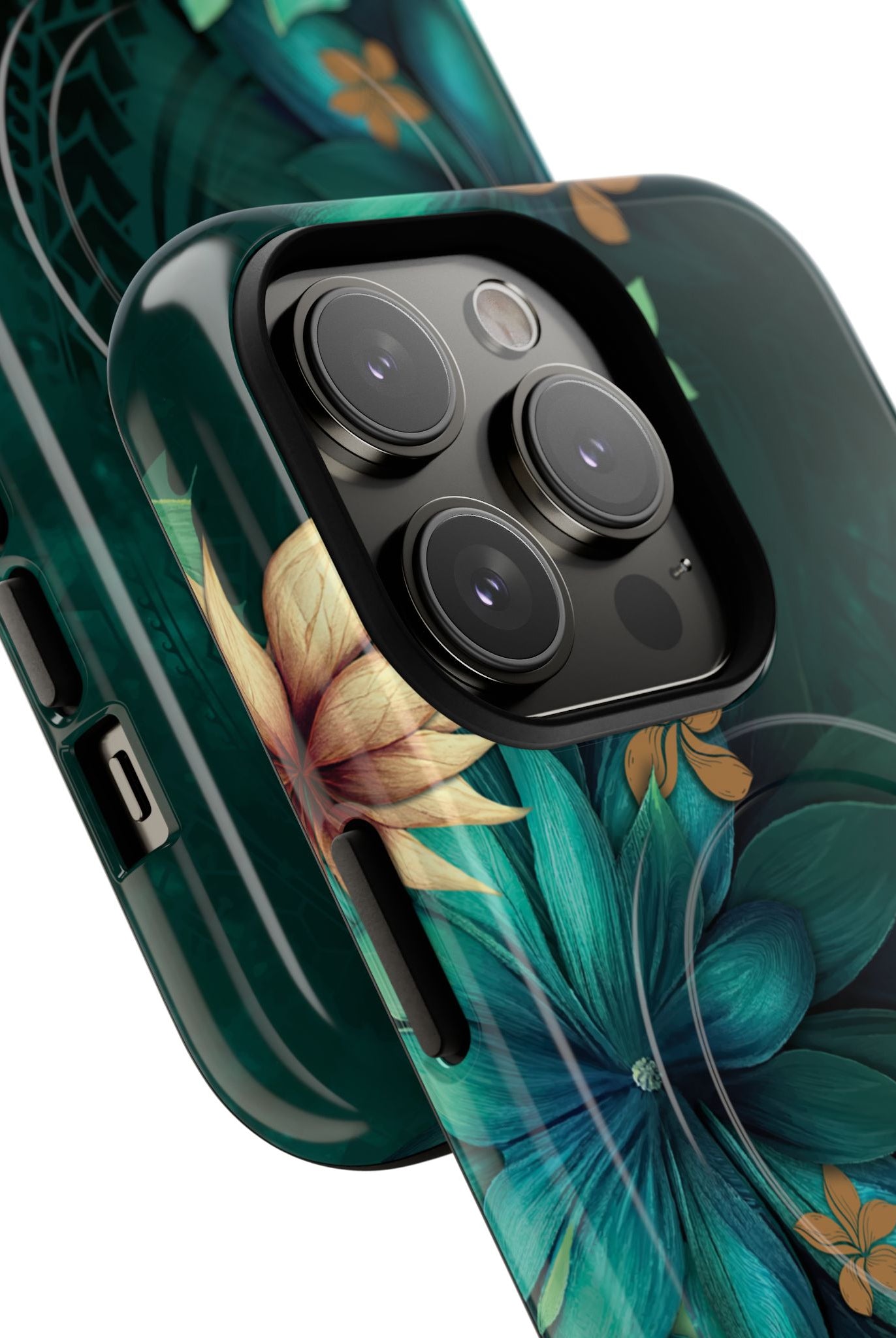Woman holding Aloha Whispers MagSafe iPhone Case - Hawaiian Abstract Green Floral Polynesian Design - The Local Banyan