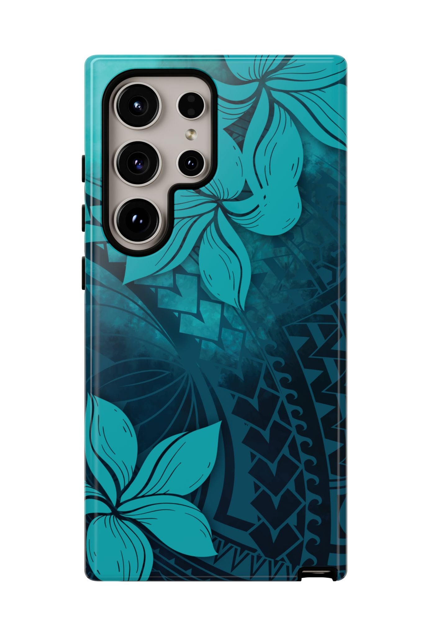 Moana Bloom Tough Samsung Galaxy Case Detail View - Hawaiian Teal Plumeria Ocean Tribal Design Close Up - The Local Banyan