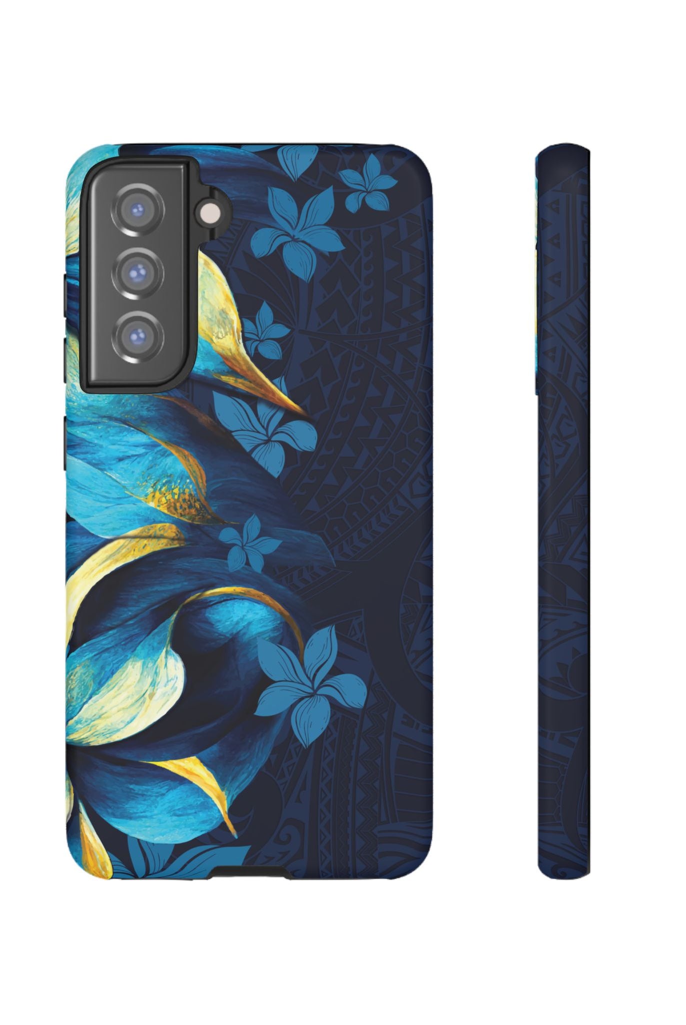 Po Mahina Tough Samsung Galaxy Case Samsung Galaxy S21 FE Matte - Hawaiian Moonlit Teal Gold Floral Design - The Local Banyan