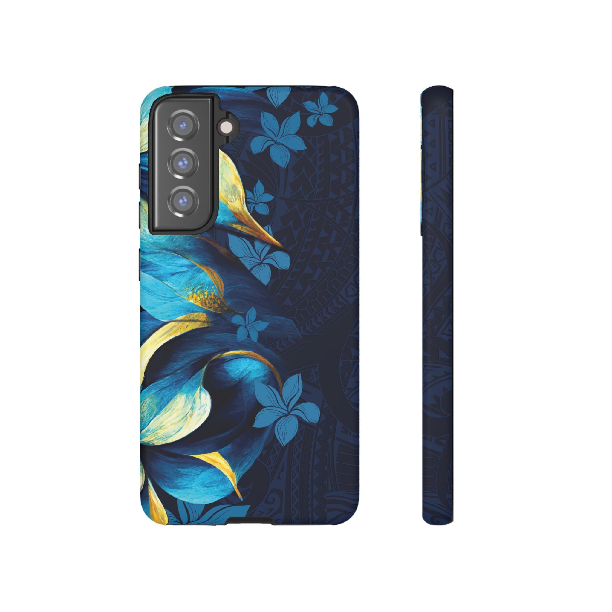 Po Mahina Tough Samsung Galaxy Case Samsung Galaxy S21 FE Matte - Hawaiian Moonlit Teal Gold Floral Design - The Local Banyan