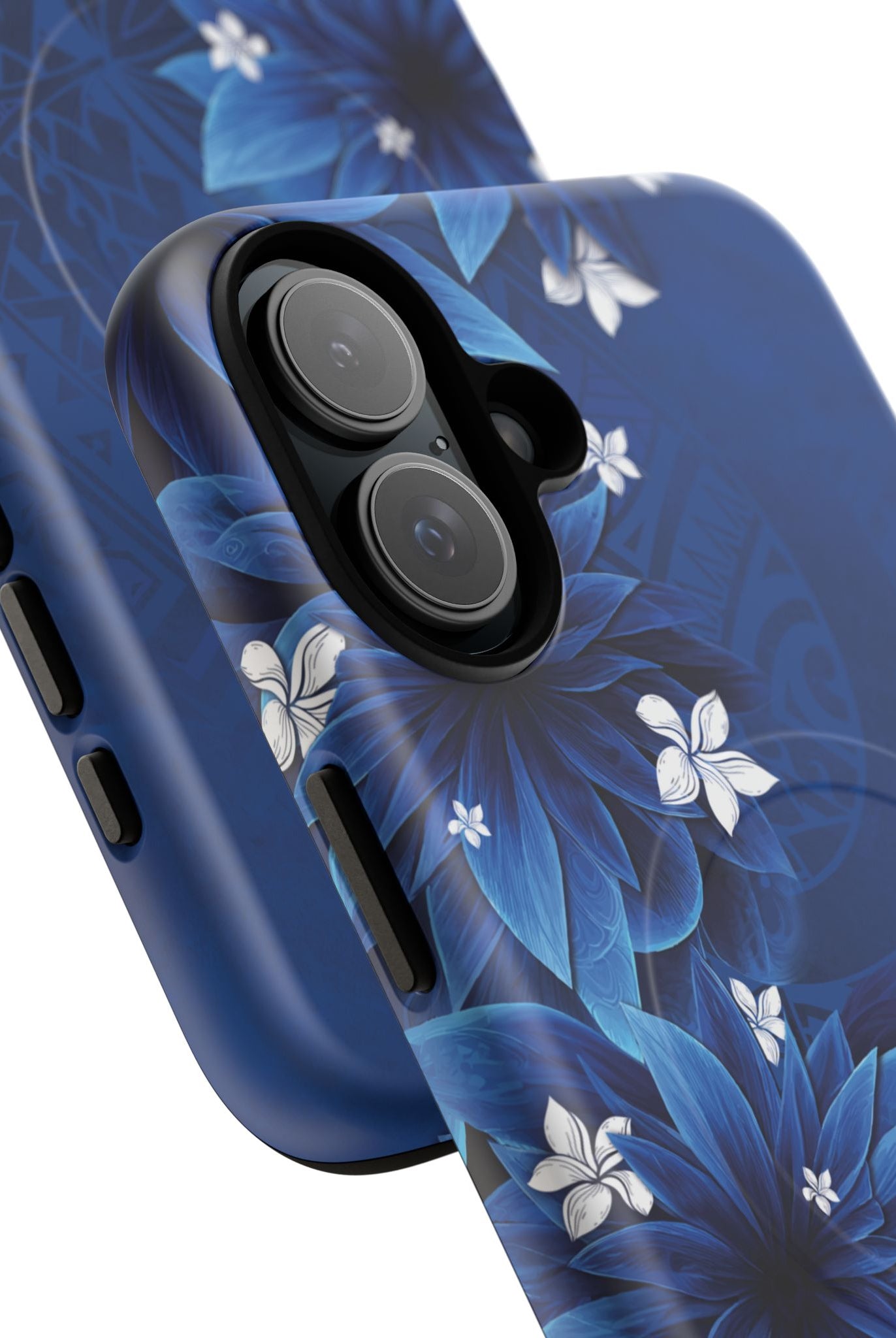Woman holding Hoku Pua MagSafe iPhone Case - Hawaiian Blue Star Flower Polynesian Design - The Local Banyan