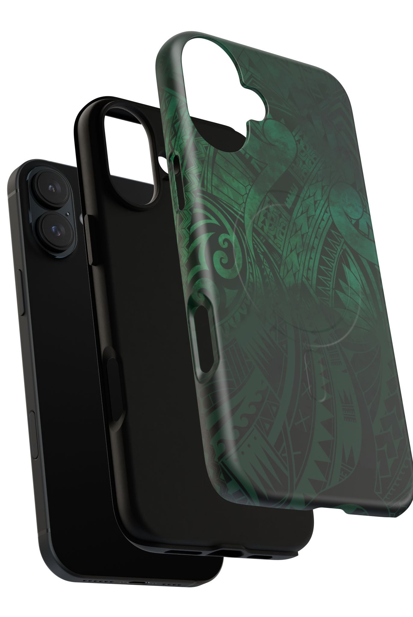 Woman holding Nahele Spirit MagSafe iPhone Case - Hawaiian Forest Green Polynesian Tribal Design - The Local Banyan