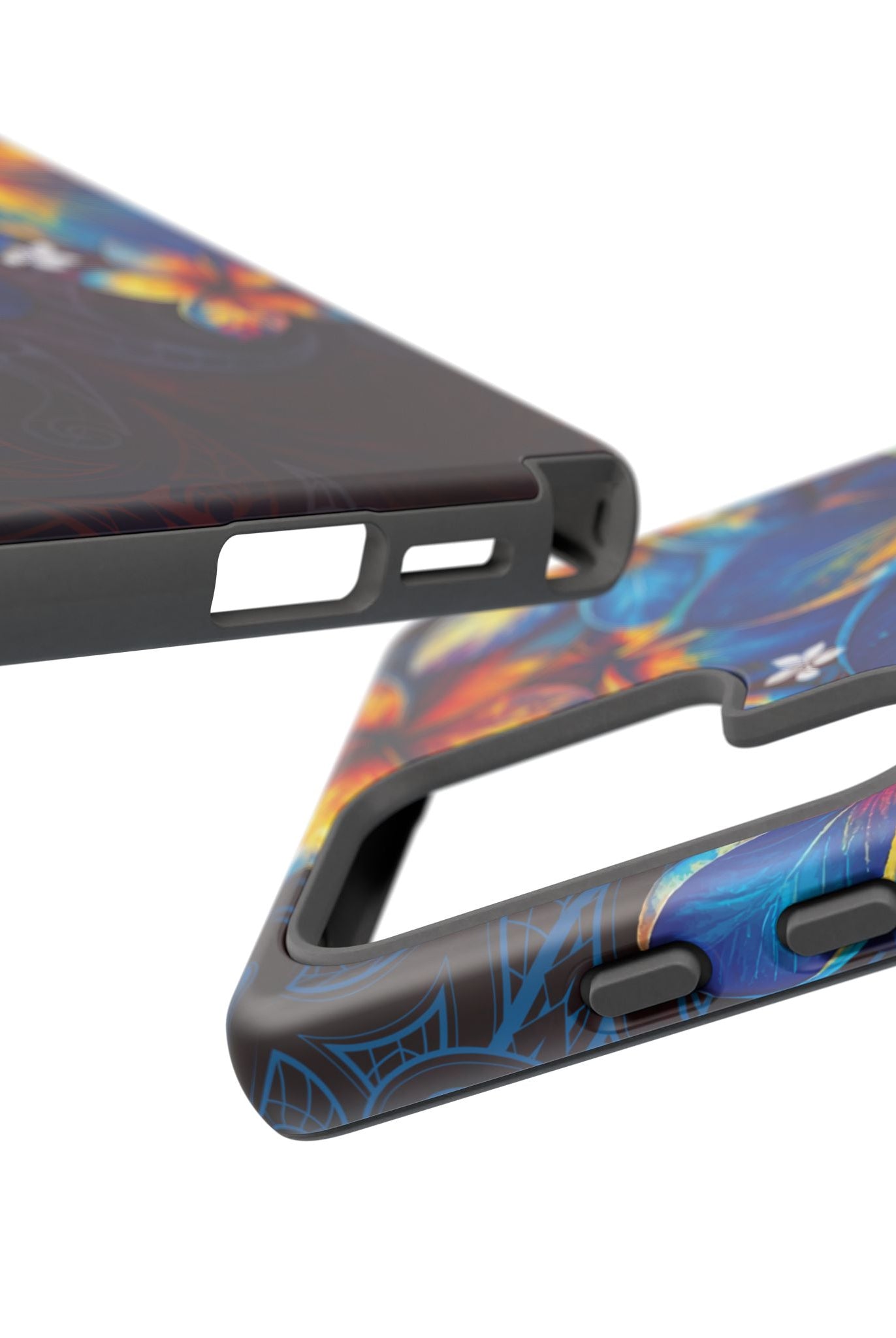 Nohea Twilight Tough Samsung Galaxy Case Detail View - Hawaiian Blue Orange Plumeria Twilight Design Close Up - The Local Banyan
