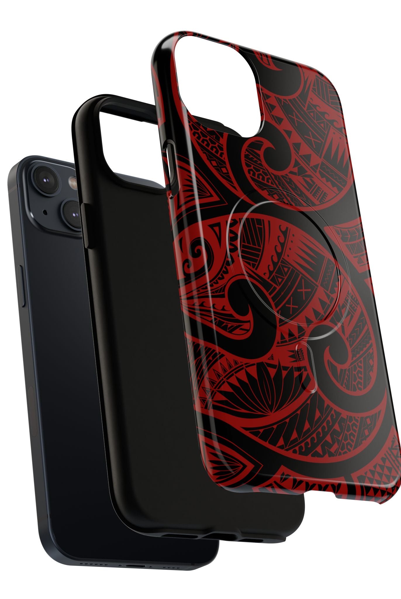 Woman holding Island Tribal MagSafe iPhone Case - Hawaiian Crimson Red Polynesian Tribal Design - The Local Banyan