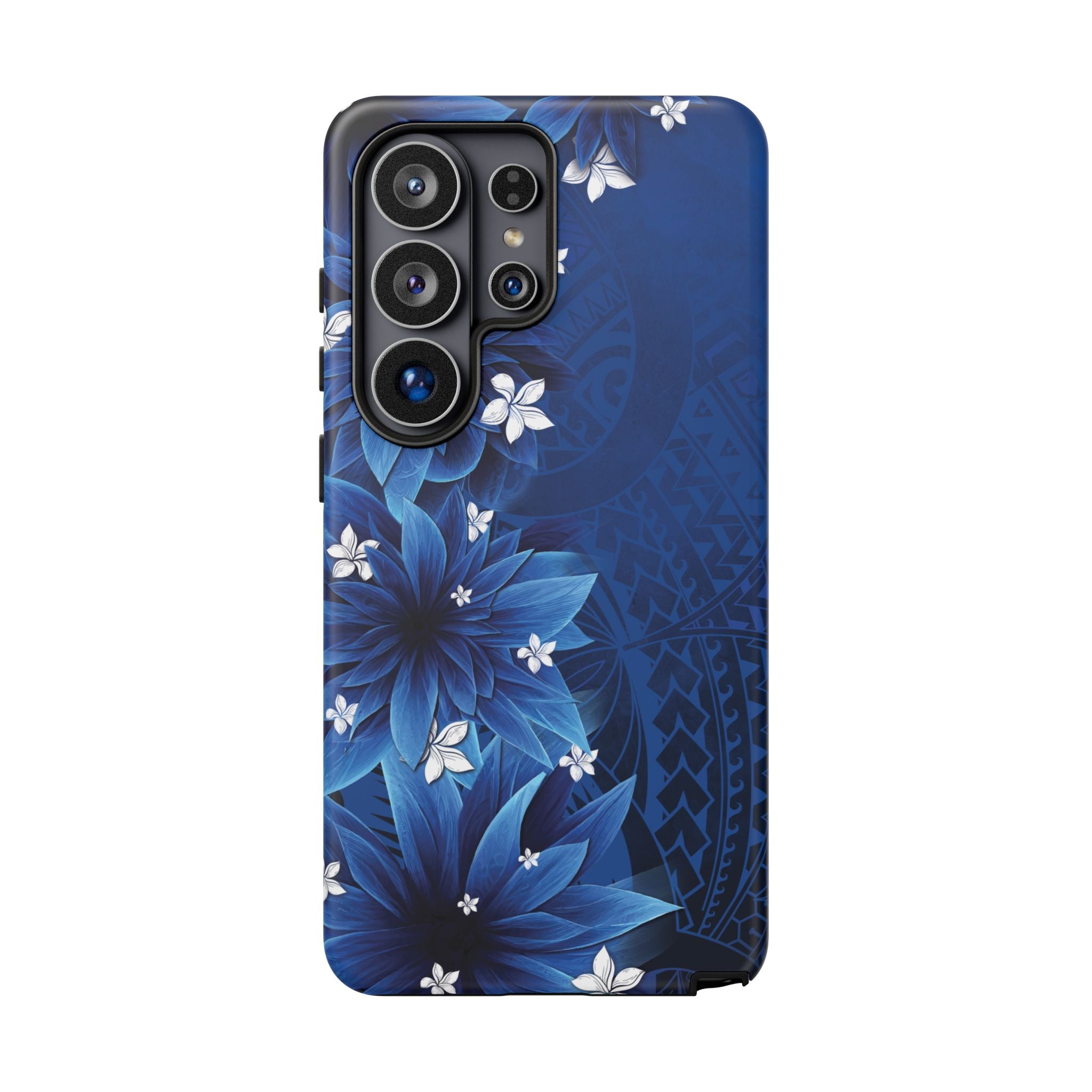 Woman holding Hoku Pua Tough Samsung Galaxy Case - Hawaiian Blue Star Flower Polynesian Design - The Local Banyan