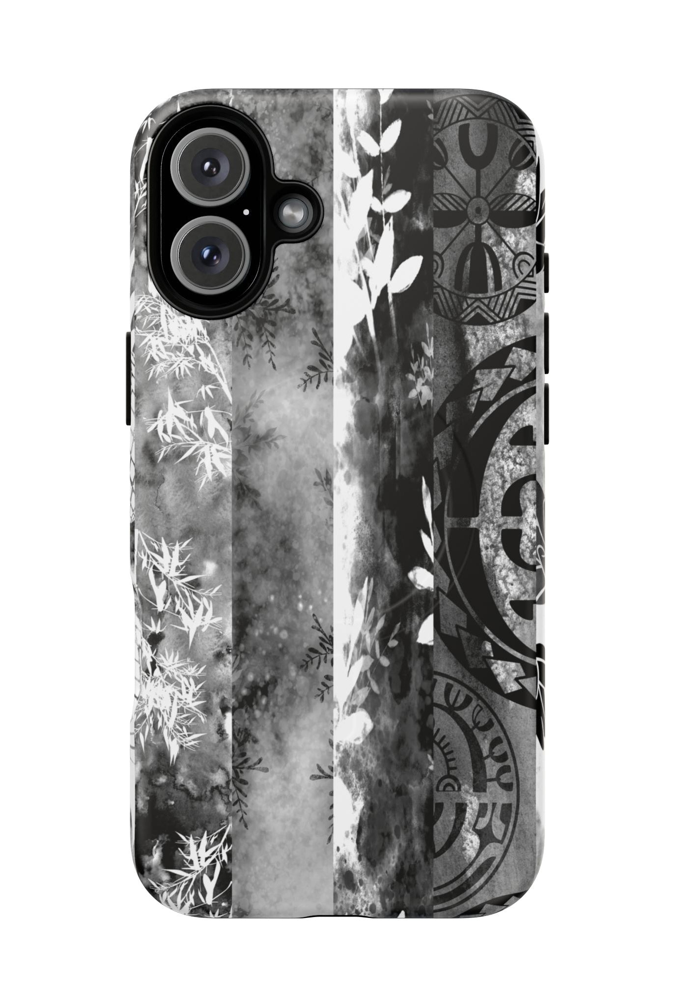 Monochrome Oasis MagSafe iPhone Case iPhone 16 Plus Matte - Hawaiian Black White Botanical Tribal Design - The Local Banyan