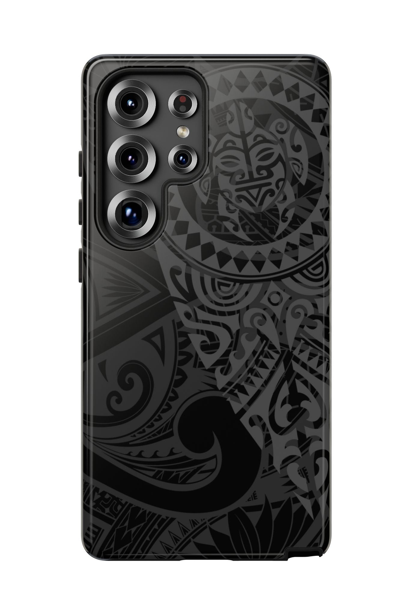 Woman holding Tribal Guardian Tough Samsung Galaxy Case - Hawaiian Black on Black Polynesian Tribal Design - The Local Banyan