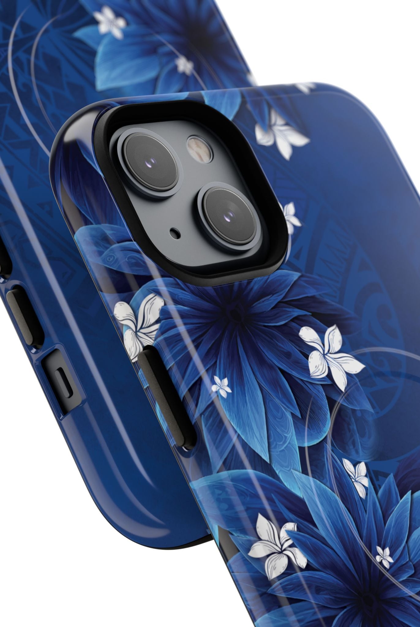 Hoku Pua MagSafe iPhone Case Detail View - Hawaiian Blue Star Flower Polynesian Design Close Up - The Local Banyan