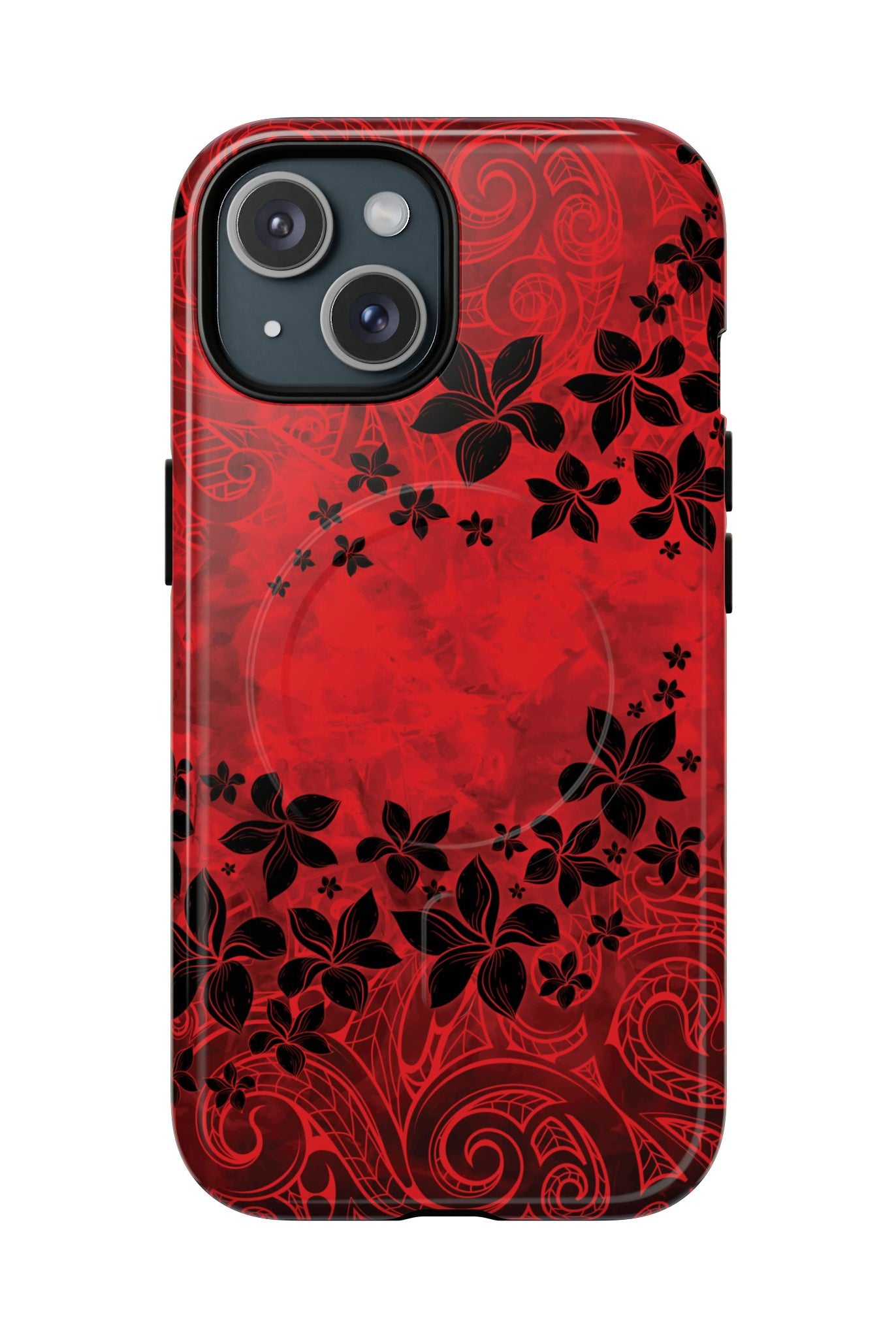 Keahi Pua MagSafe iPhone Case iPhone 15 Glossy - Hawaiian Fire Flower Red Tribal Floral Design - The Local Banyan