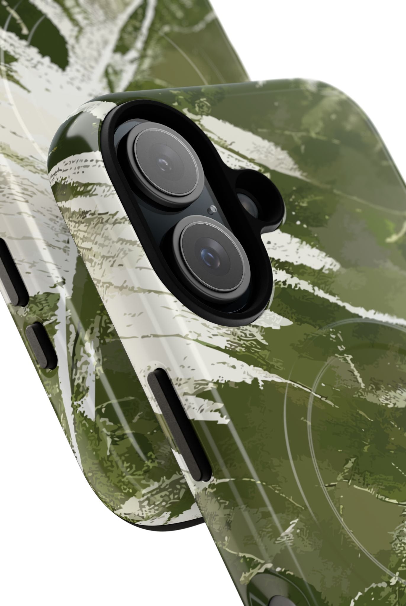 Island Breeze MagSafe iPhone Case Detail View - Hawaiian Palm Leaf Olive Green Botanical Design Close Up - The Local Banyan