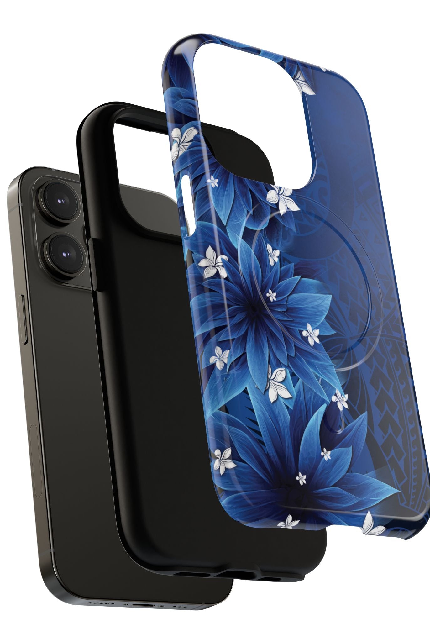 Hoku Pua MagSafe iPhone Case Detail View - Hawaiian Blue Star Flower Polynesian Design Close Up - The Local Banyan