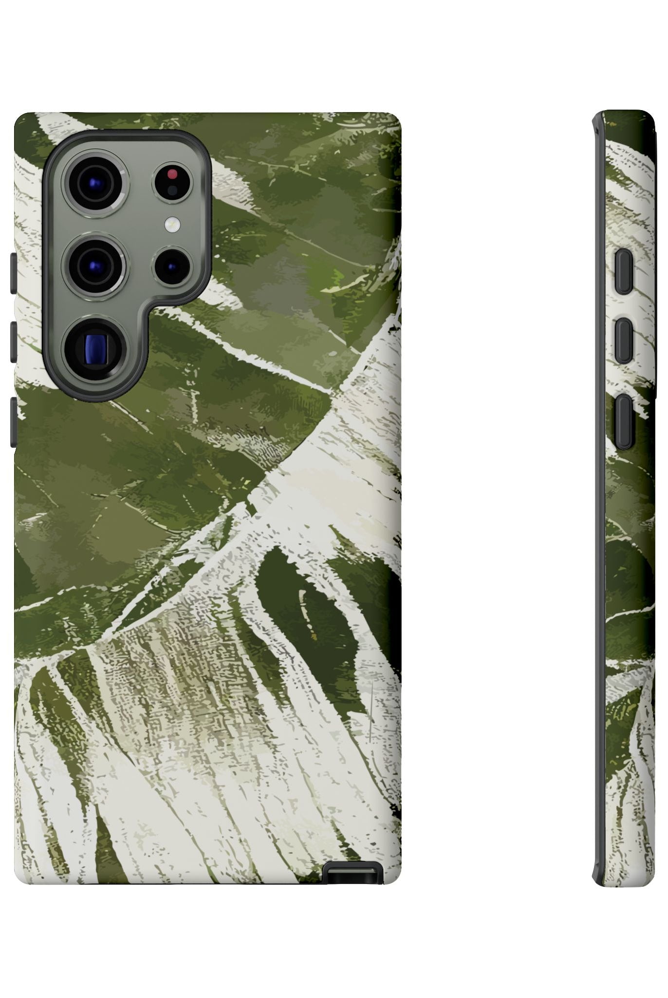 Island Breeze Tough Samsung Galaxy Case Detail View - Hawaiian Palm Leaf Olive Green Botanical Design Close Up - The Local Banyan