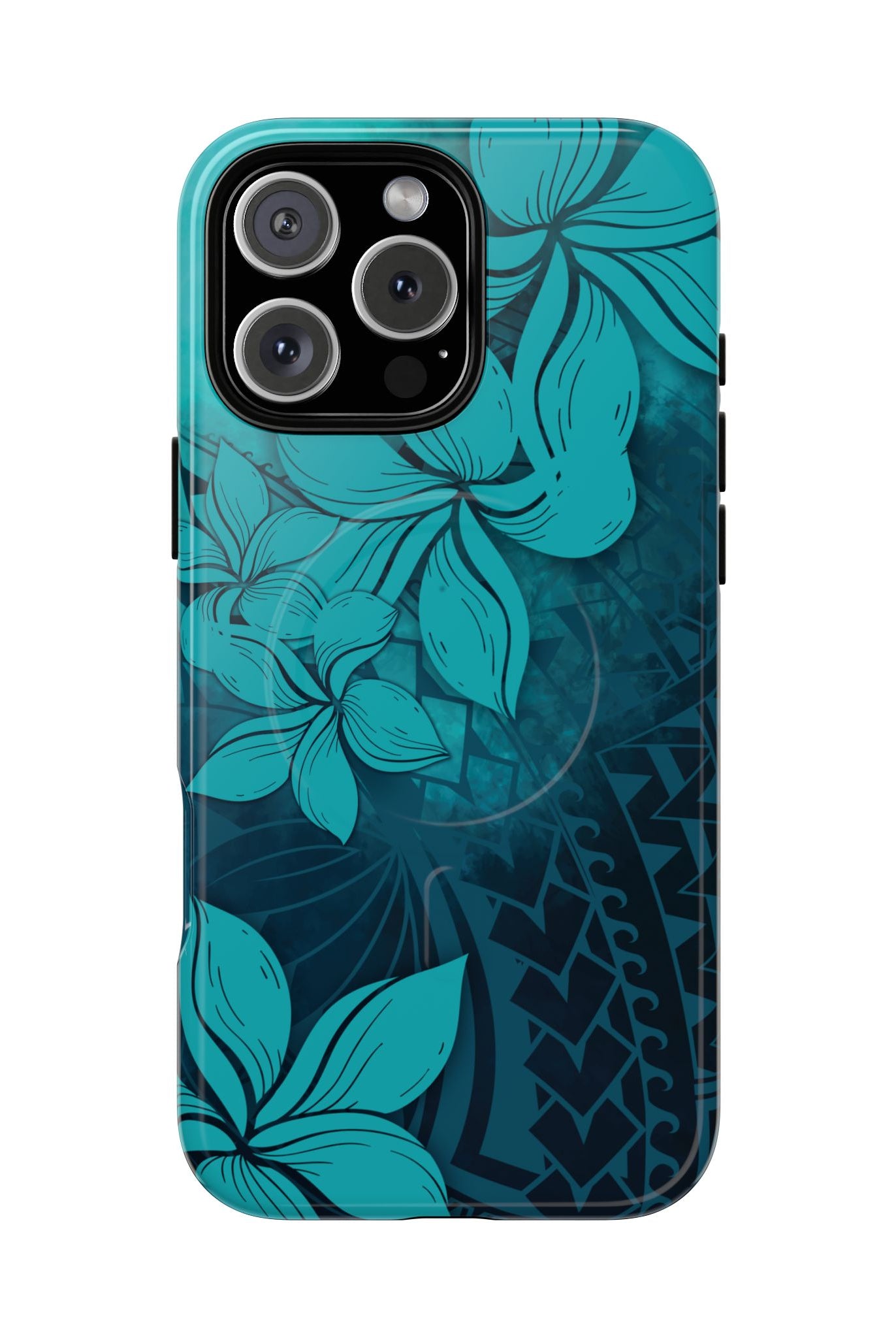 Moana Bloom MagSafe iPhone Case iPhone 16 Pro Max Glossy - Hawaiian Teal Plumeria Ocean Tribal Design - The Local Banyan