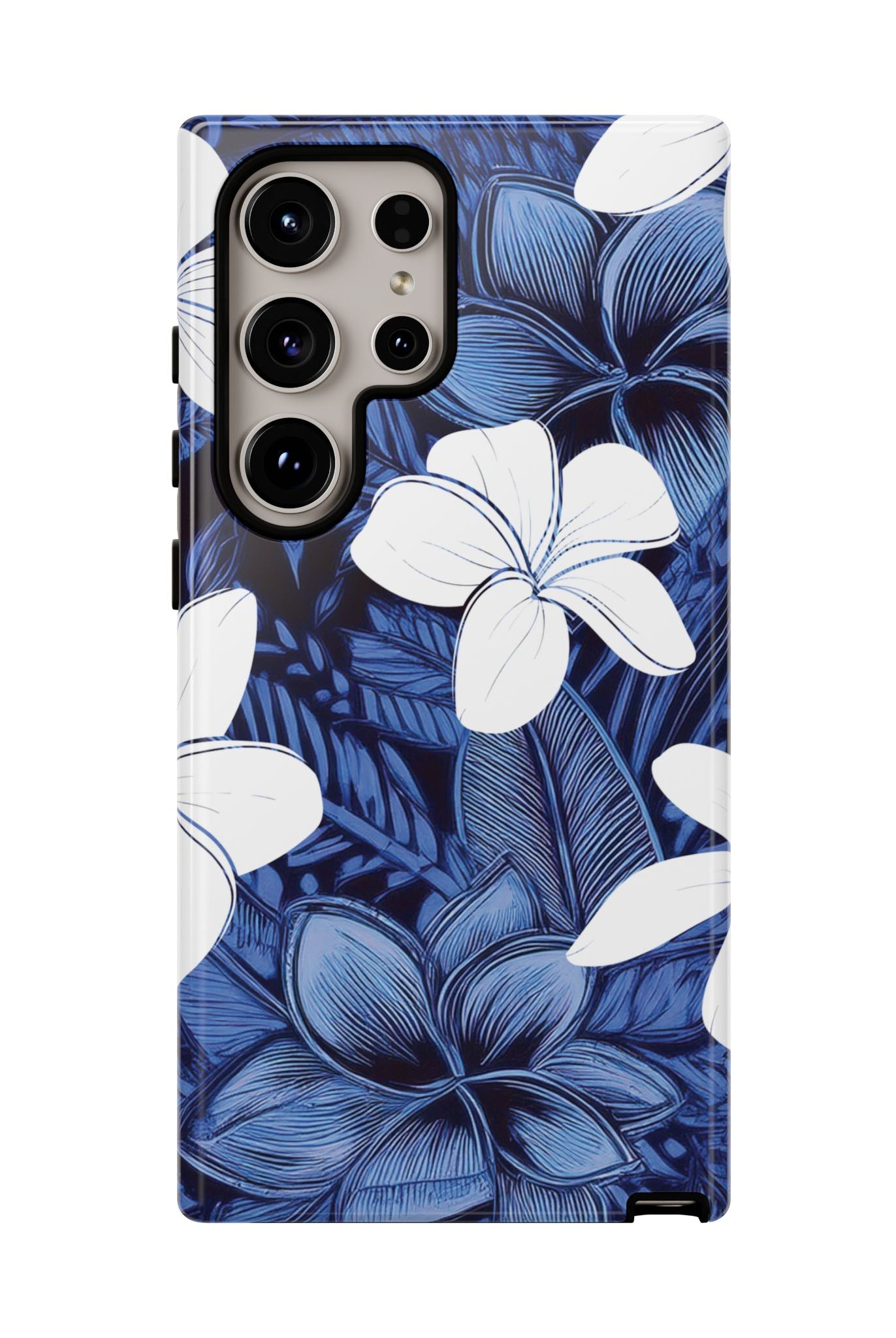 Eternal Blue Plumeria Tough Samsung Galaxy Case Detail View - Hawaiian Blue Plumeria Ocean Floral Design Close Up - The Local Banyan