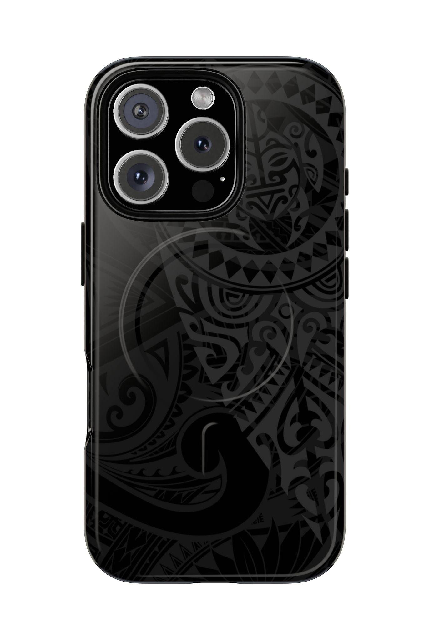 Tribal Guardian MagSafe iPhone Case iPhone 16 Pro Glossy - Hawaiian Black on Black Polynesian Tribal Design - The Local Banyan
