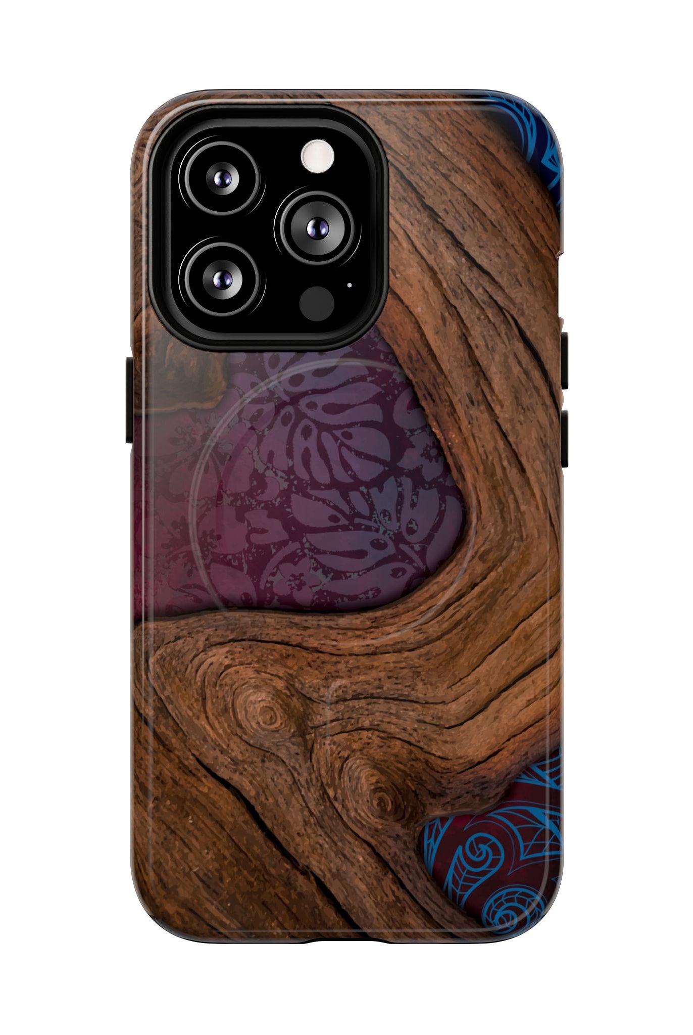 Woman holding Rooted MagSafe iPhone Case - Hawaiian Koa Wood Island Strength Tribal Design - The Local Banyan