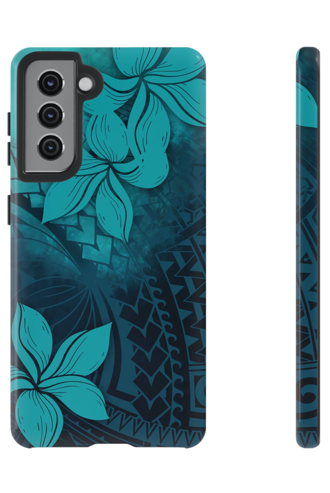 Moana Bloom Tough Samsung Galaxy Case Samsung Galaxy S21 Glossy - Hawaiian Teal Plumeria Ocean Tribal Design - The Local Banyan