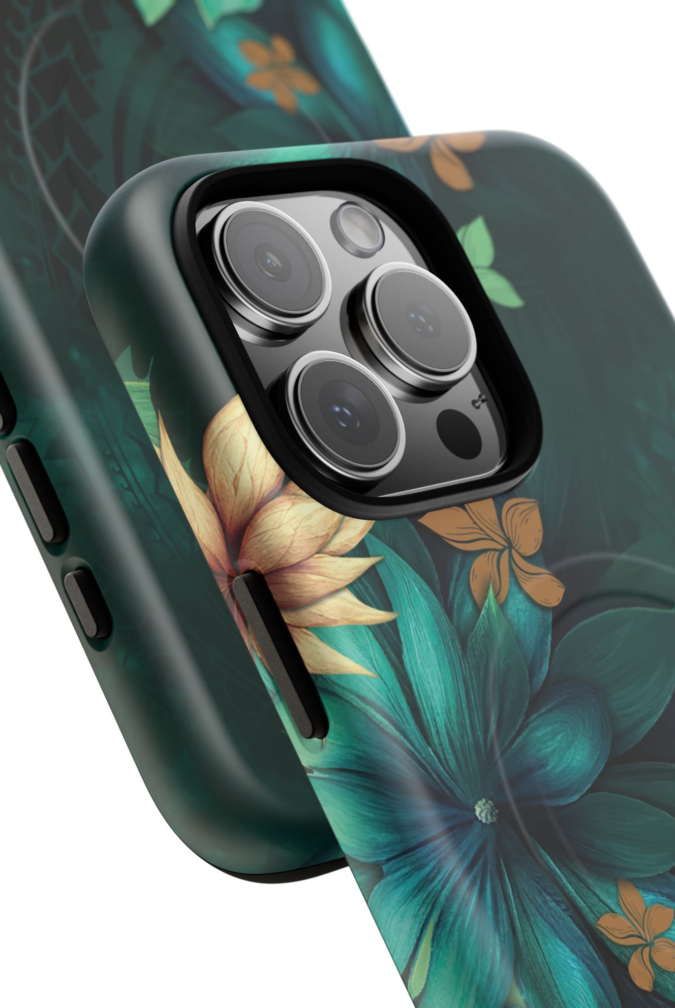 Woman holding Aloha Whispers MagSafe iPhone Case - Hawaiian Abstract Green Floral Polynesian Design - The Local Banyan