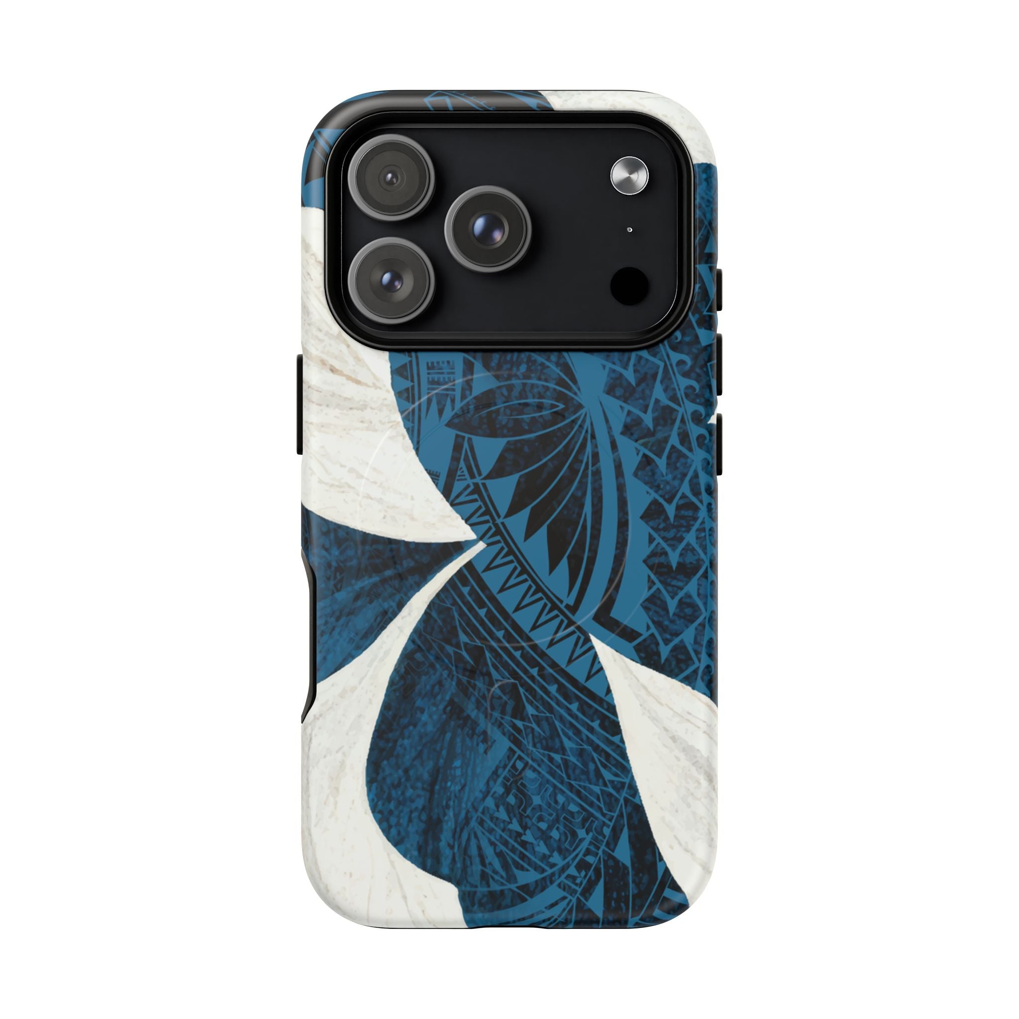 Hana Breeze MagSafe iPhone Case iPhone 17 Pro Matte - Hawaiian Blue Plumeria Polynesian Botanical Design - The Local Banyan