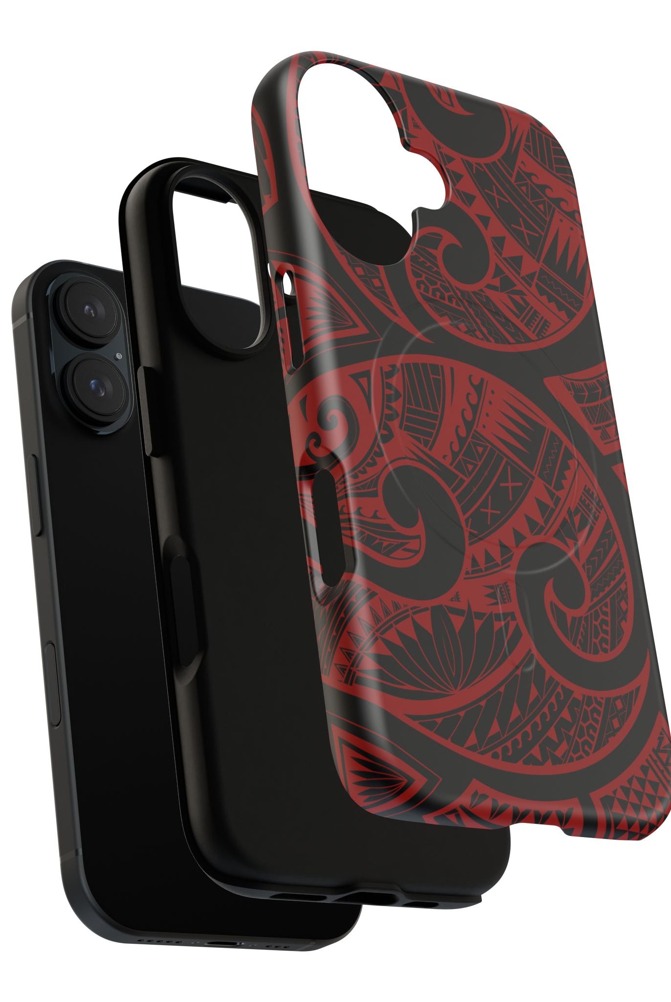 Woman holding Island Tribal MagSafe iPhone Case - Hawaiian Crimson Red Polynesian Tribal Design - The Local Banyan