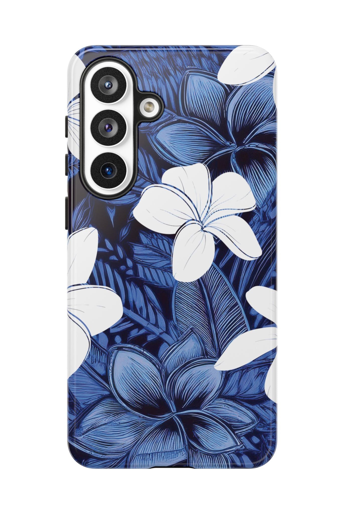 Eternal Blue Plumeria Tough Samsung Galaxy Case Detail View - Hawaiian Blue Plumeria Ocean Floral Design Close Up - The Local Banyan