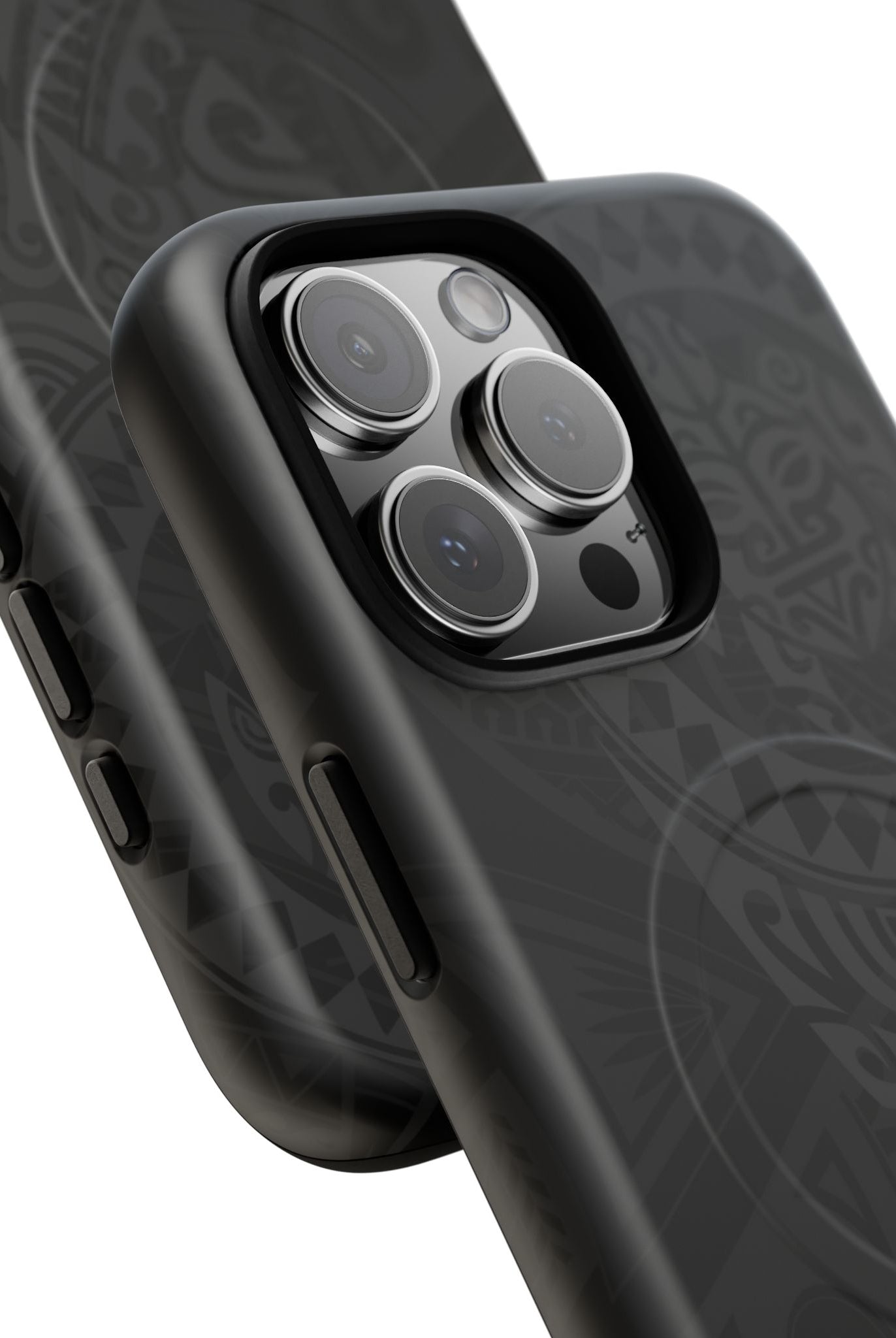 Woman holding Tribal Guardian MagSafe iPhone Case - Hawaiian Black on Black Polynesian Tribal Design - The Local Banyan
