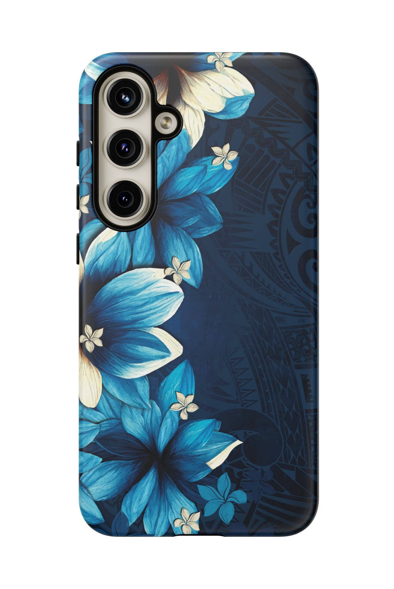 Leilani Nights Tough Samsung Galaxy Case Detail View - Hawaiian Dark Blue Floral Polynesian Design Close Up - The Local Banyan