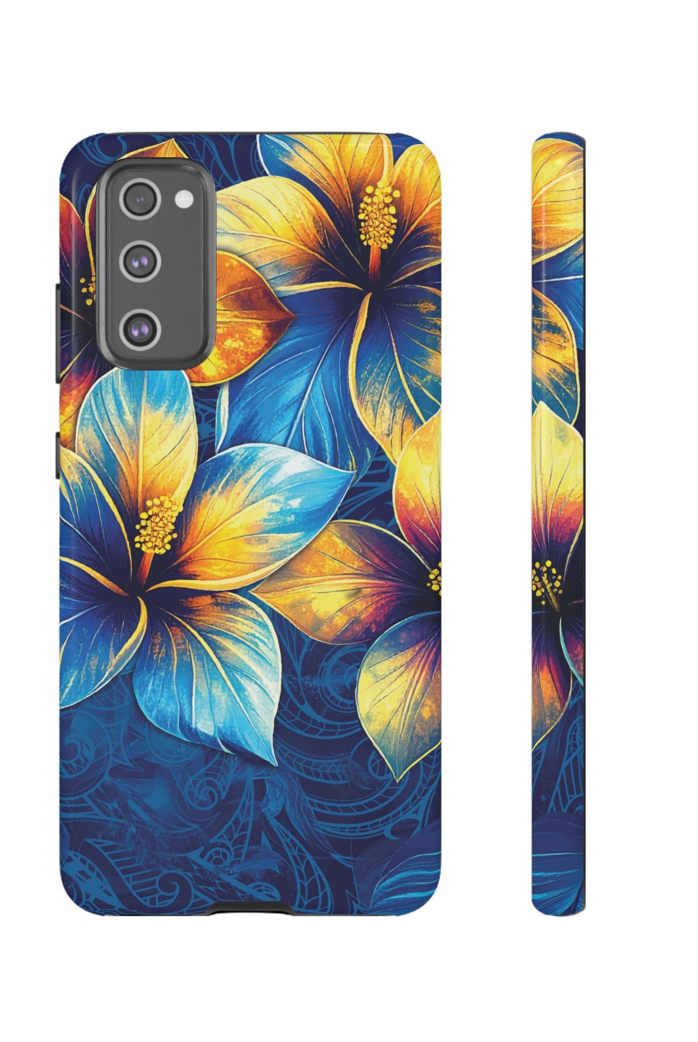 Pua La Tough Samsung Galaxy Case Samsung Galaxy S20 FE Glossy - Hawaiian Golden Hibiscus Sun Flower Sapphire Design - The Local Banyan