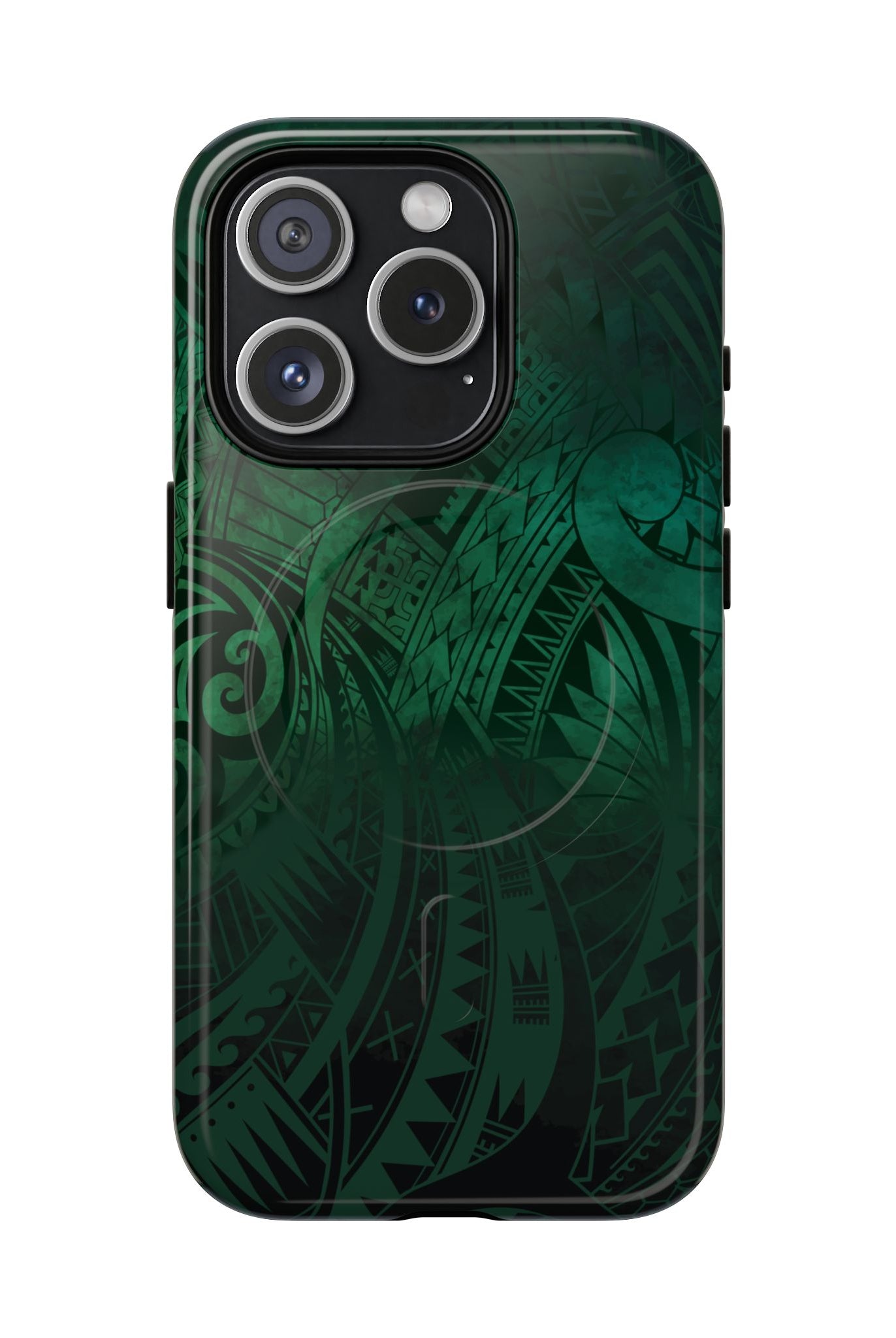 Nahele Spirit MagSafe iPhone Case iPhone 15 Pro Glossy - Hawaiian Forest Green Polynesian Tribal Design - The Local Banyan