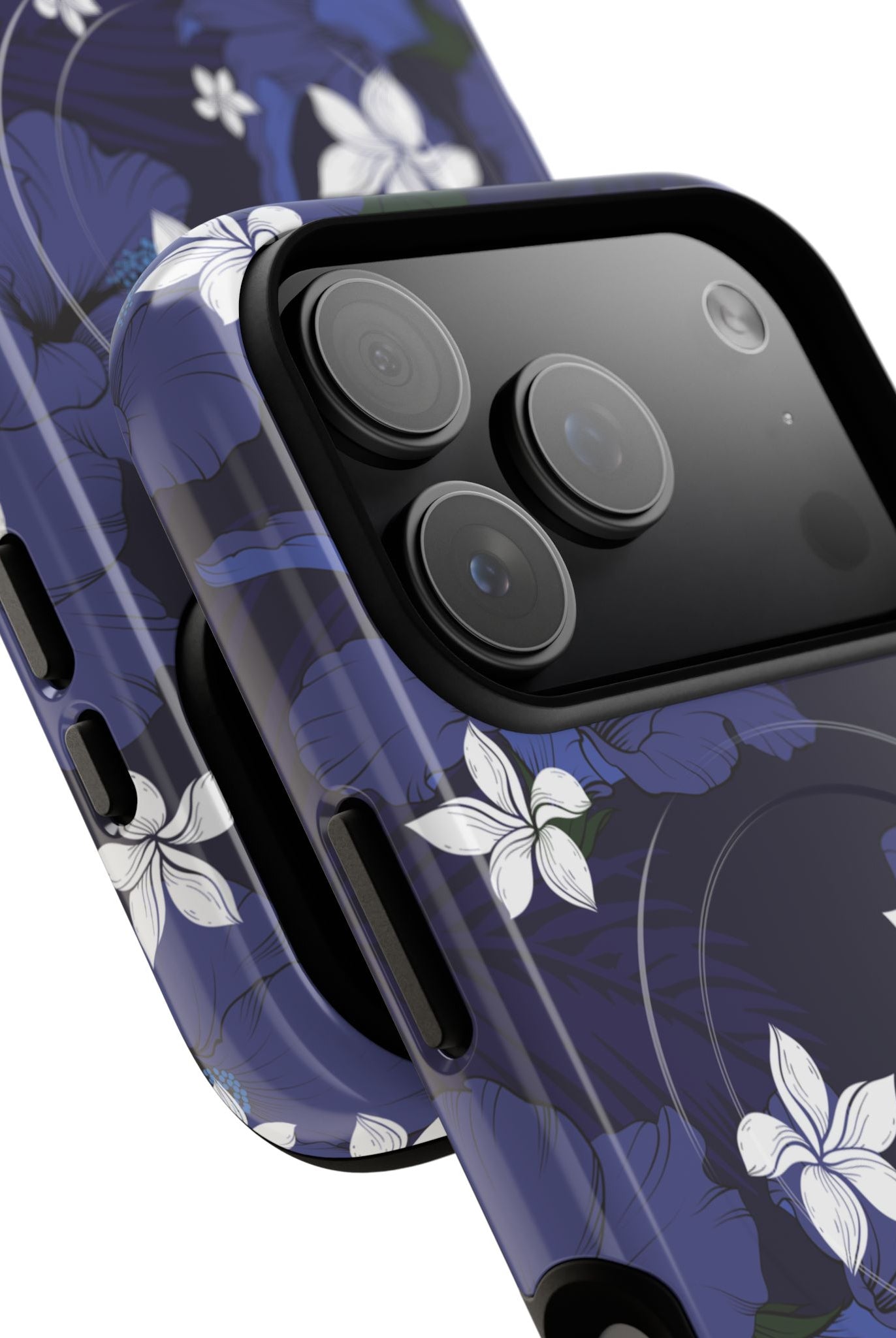 Vintage Blue MagSafe iPhone Case Side View - Dual Layer Drop Protection Hawaiian Phone Case - The Local Banyan