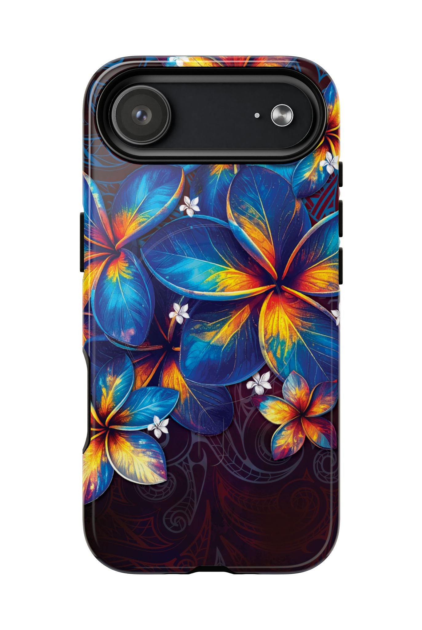 Nohea Twilight MagSafe iPhone Case Detail View - Hawaiian Blue Orange Plumeria Twilight Design Close Up - The Local Banyan