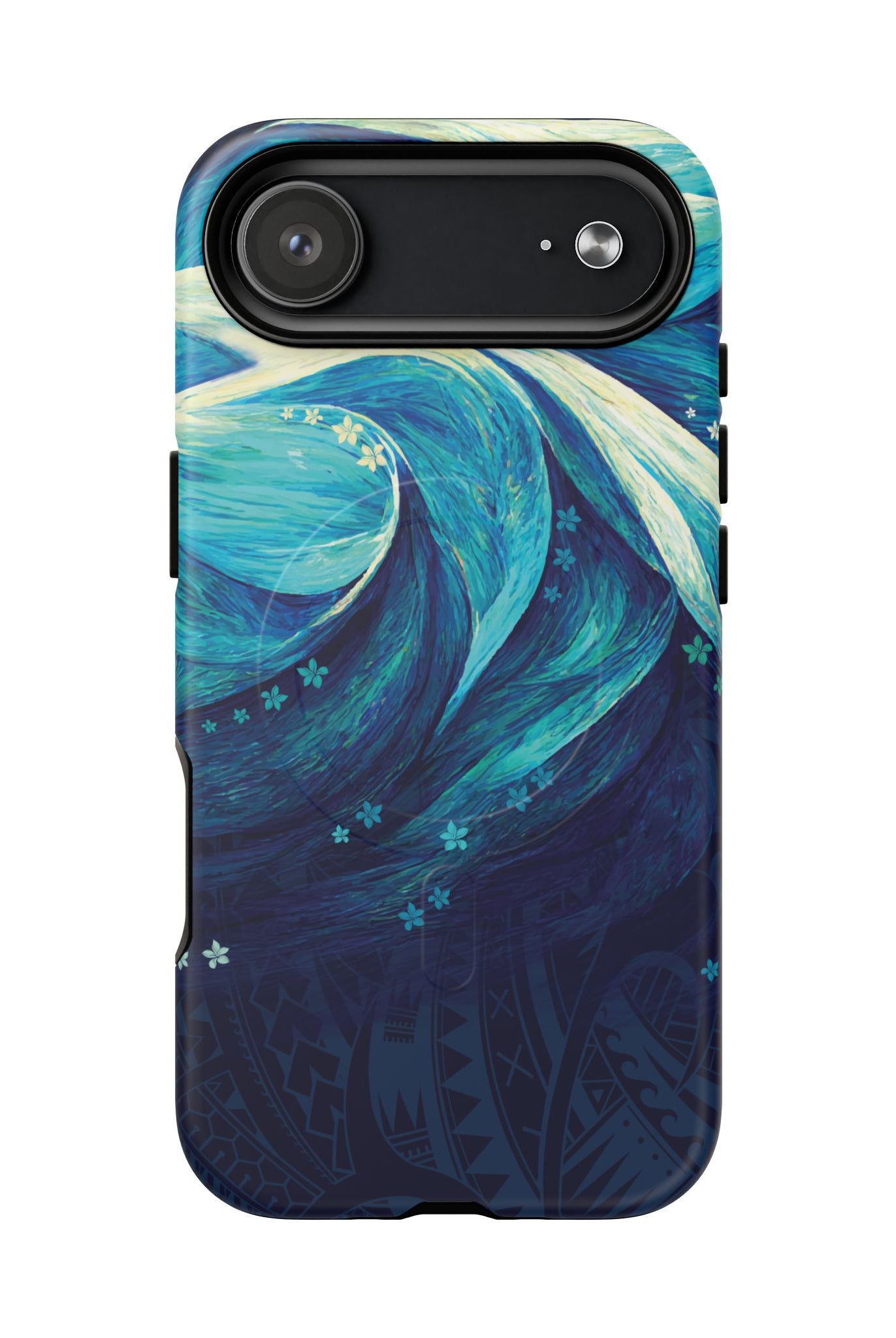 Woman holding Eternal Mana MagSafe iPhone Case - Hawaiian Ocean Wave Polynesian Tribal Design - The Local Banyan
