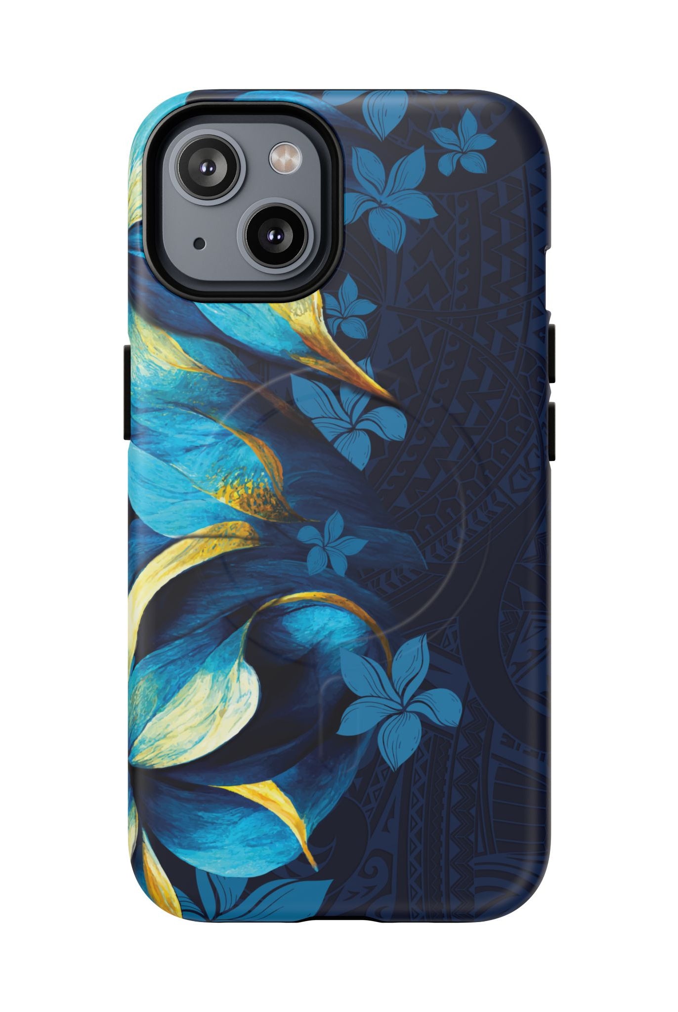 Po Mahina MagSafe iPhone Case iPhone 14 Matte - Hawaiian Moonlit Teal Gold Floral Design - The Local Banyan