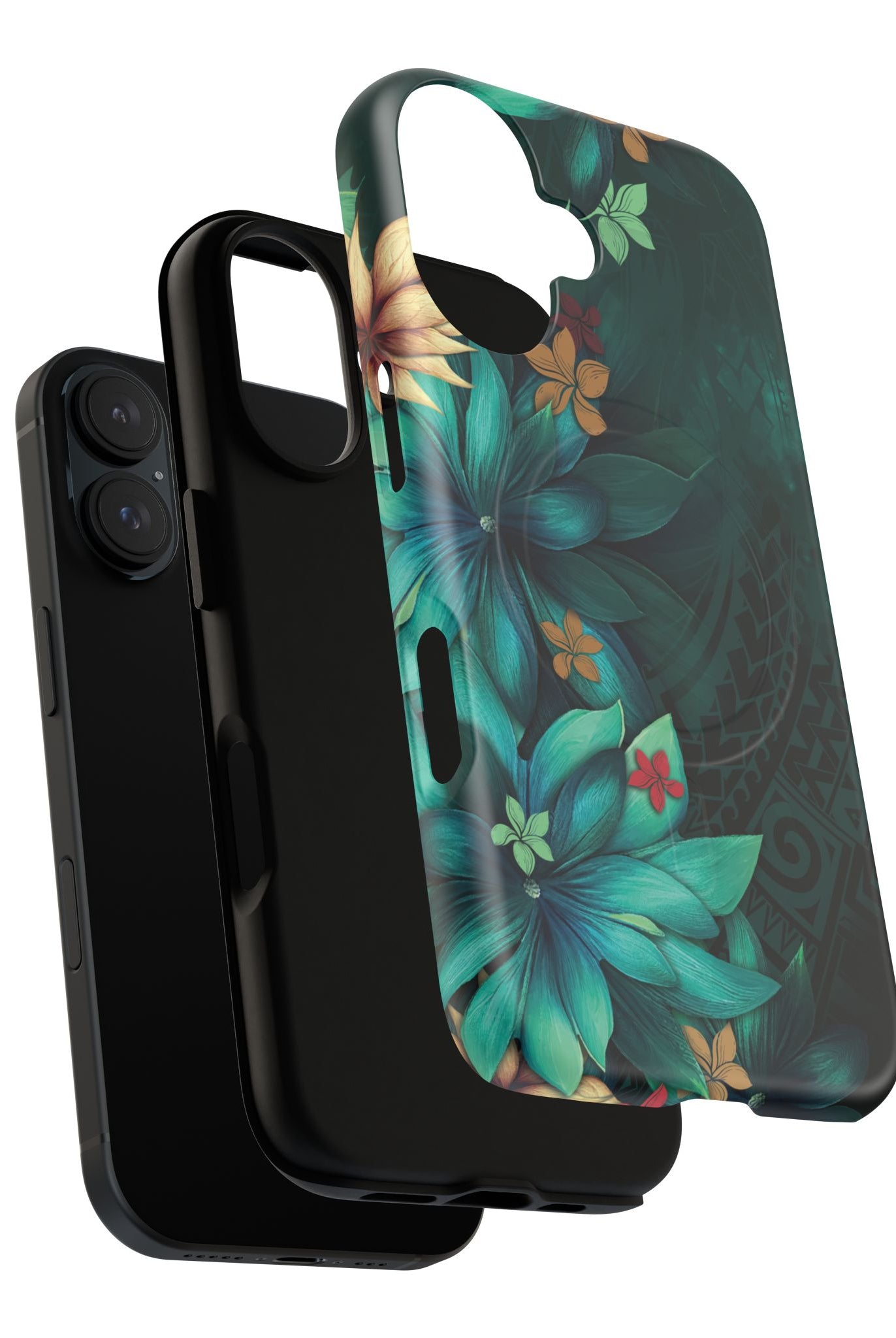 Aloha Whispers MagSafe iPhone Case Detail View - Hawaiian Abstract Green Floral Polynesian Design Close Up - The Local Banyan