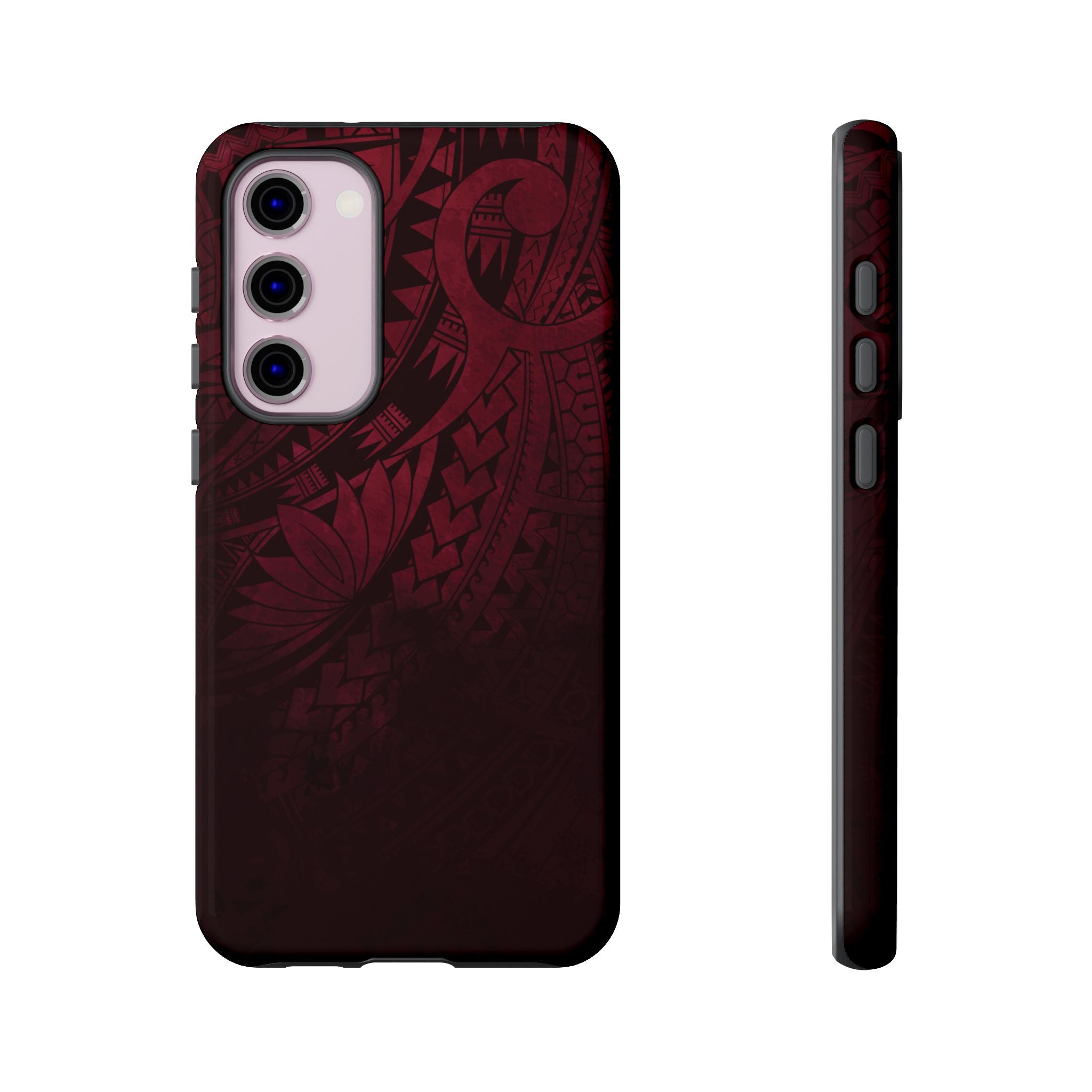 Woman holding Eternal Ember Tough Samsung Galaxy Case - Hawaiian Red Tribal Polynesian Design - The Local Banyan