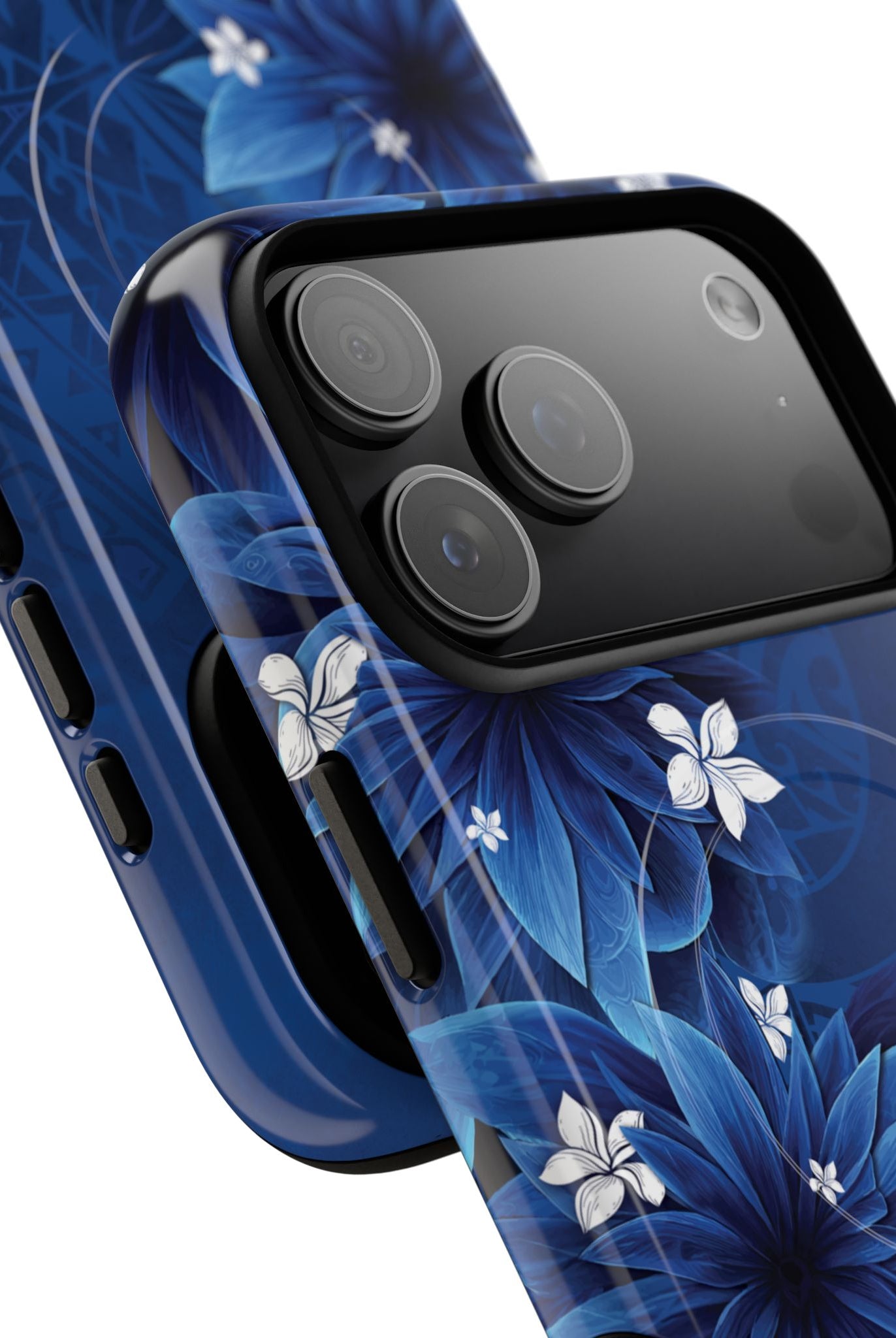 Hoku Pua MagSafe iPhone Case Detail View - Hawaiian Blue Star Flower Polynesian Design Close Up - The Local Banyan
