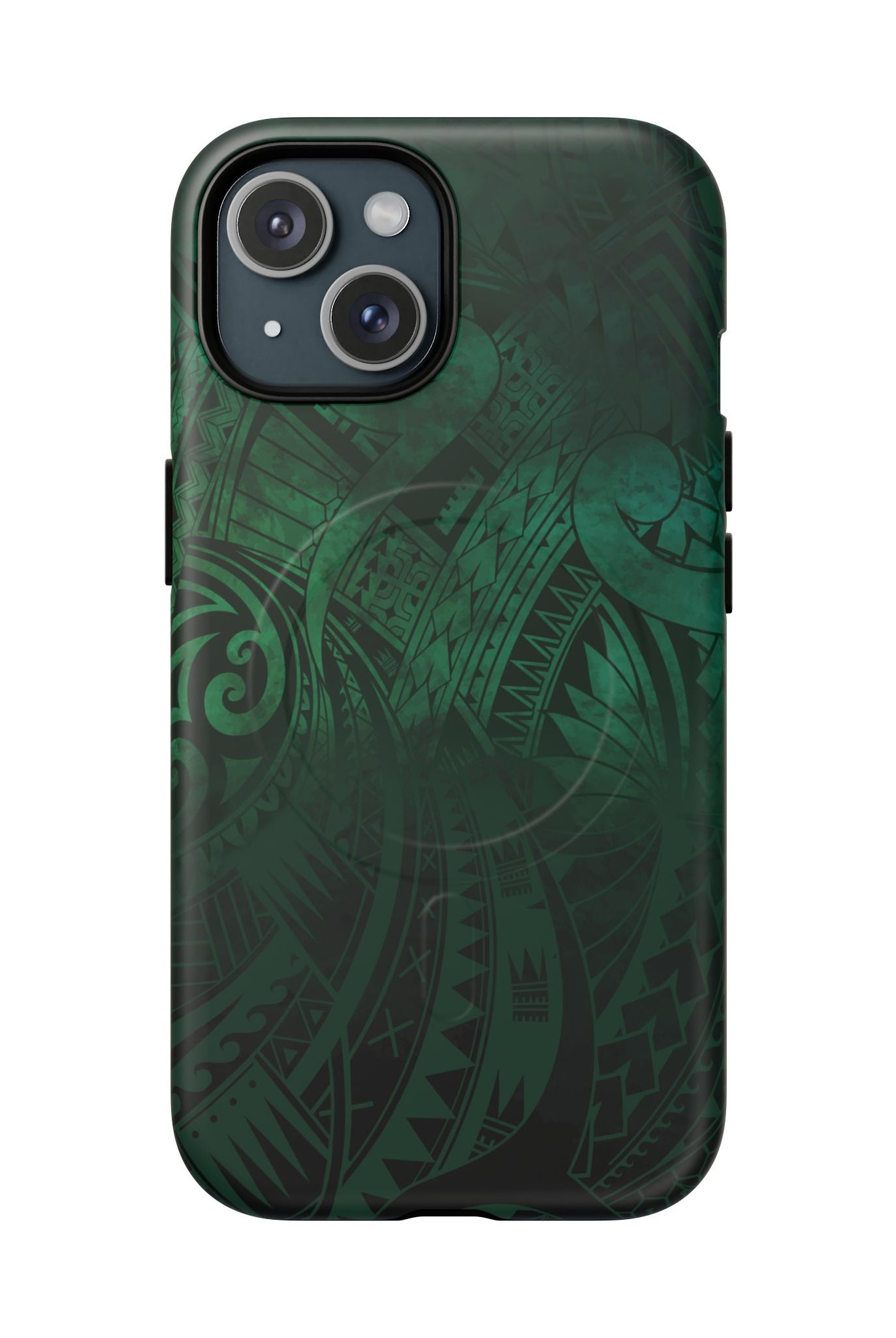 Nahele Spirit MagSafe iPhone Case iPhone 15 Matte - Hawaiian Forest Green Polynesian Tribal Design - The Local Banyan