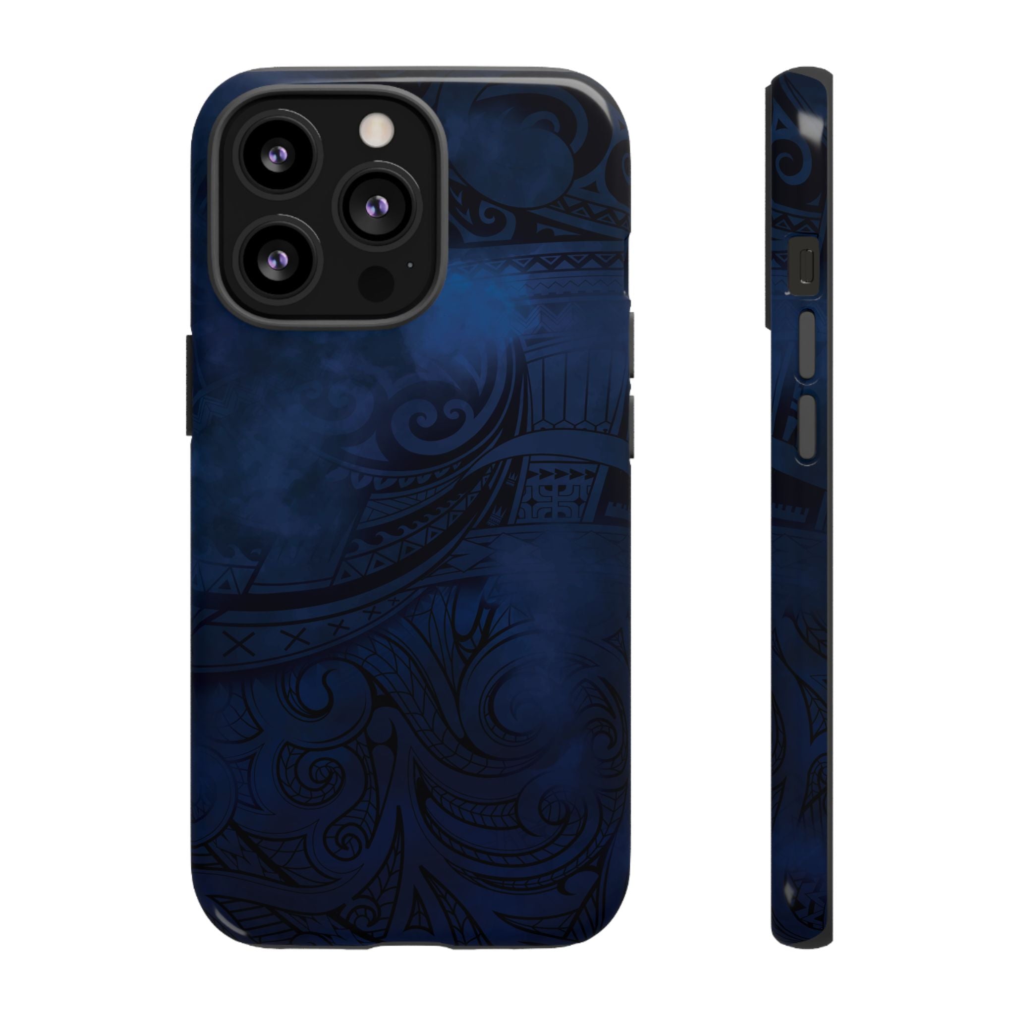 Midnight Essence Tough iPhone Case iPhone 13 Pro Glossy - Hawaiian Midnight Navy Polynesian Tribal Design - The Local Banyan