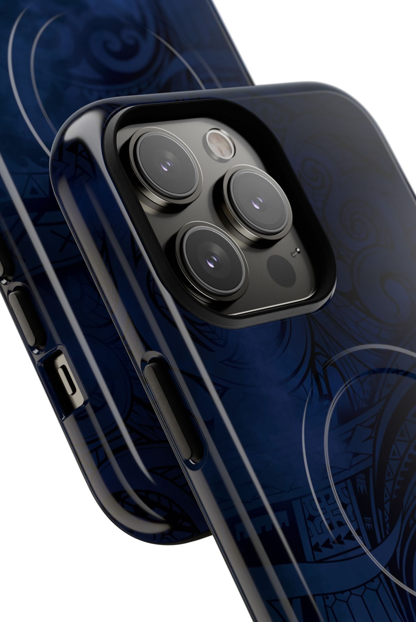 Woman holding Midnight Essence MagSafe iPhone Case - Hawaiian Midnight Navy Polynesian Tribal Design - The Local Banyan
