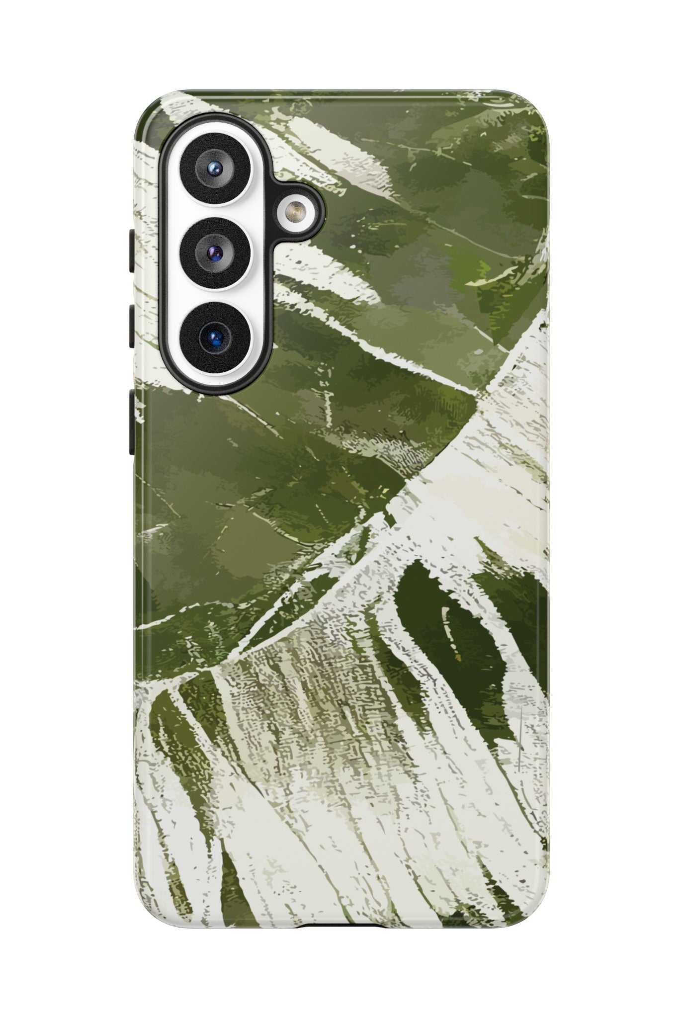 Island Breeze Tough Samsung Galaxy Case Detail View - Hawaiian Palm Leaf Olive Green Botanical Design Close Up - The Local Banyan