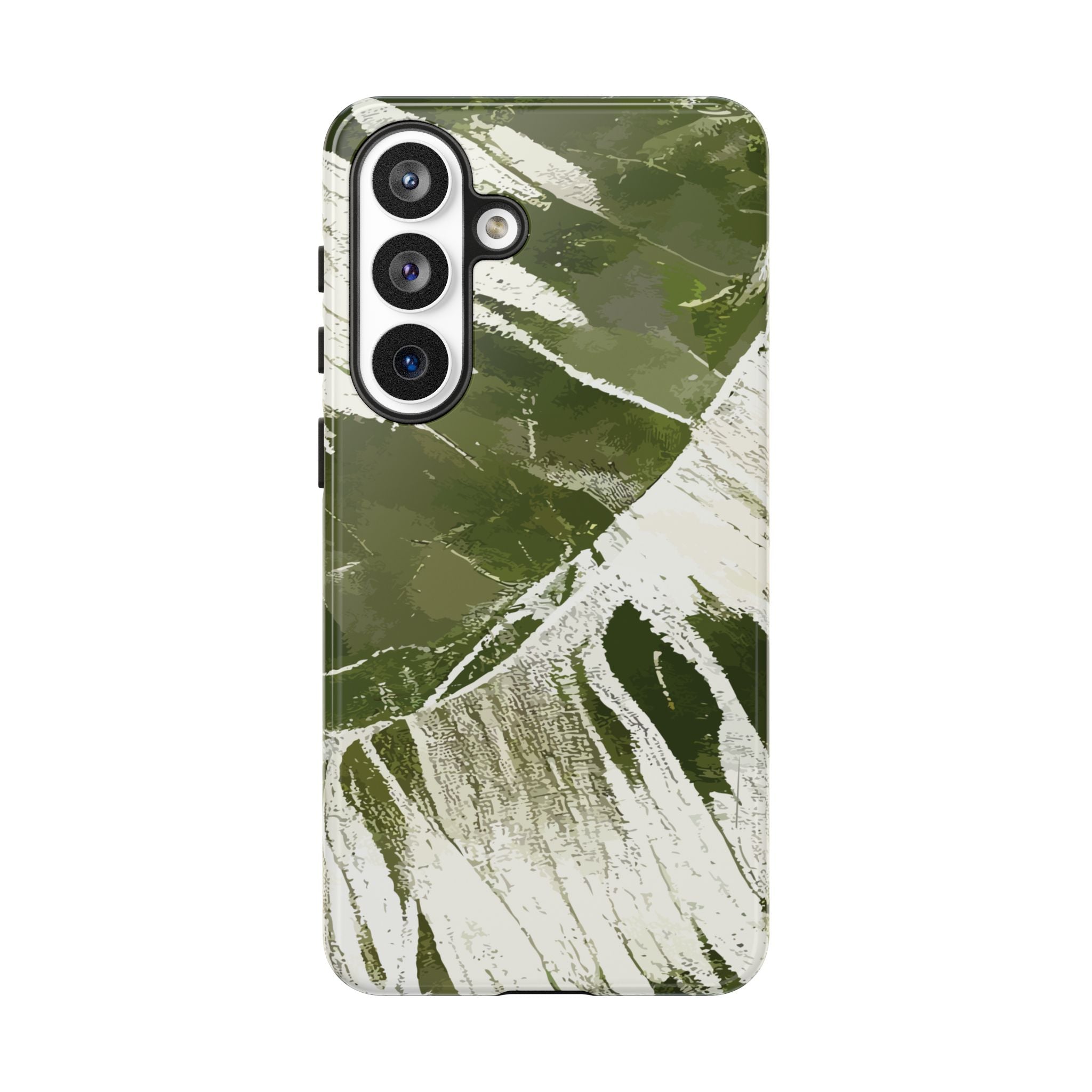 Island Breeze Tough Samsung Galaxy Case Detail View - Hawaiian Palm Leaf Olive Green Botanical Design Close Up - The Local Banyan