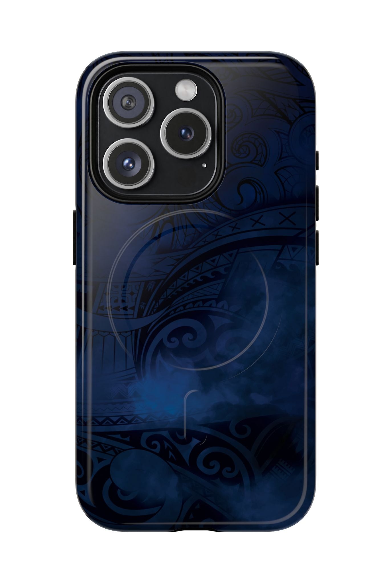 Midnight Essence MagSafe iPhone Case iPhone 15 Pro Glossy - Hawaiian Midnight Navy Polynesian Tribal Design - The Local Banyan