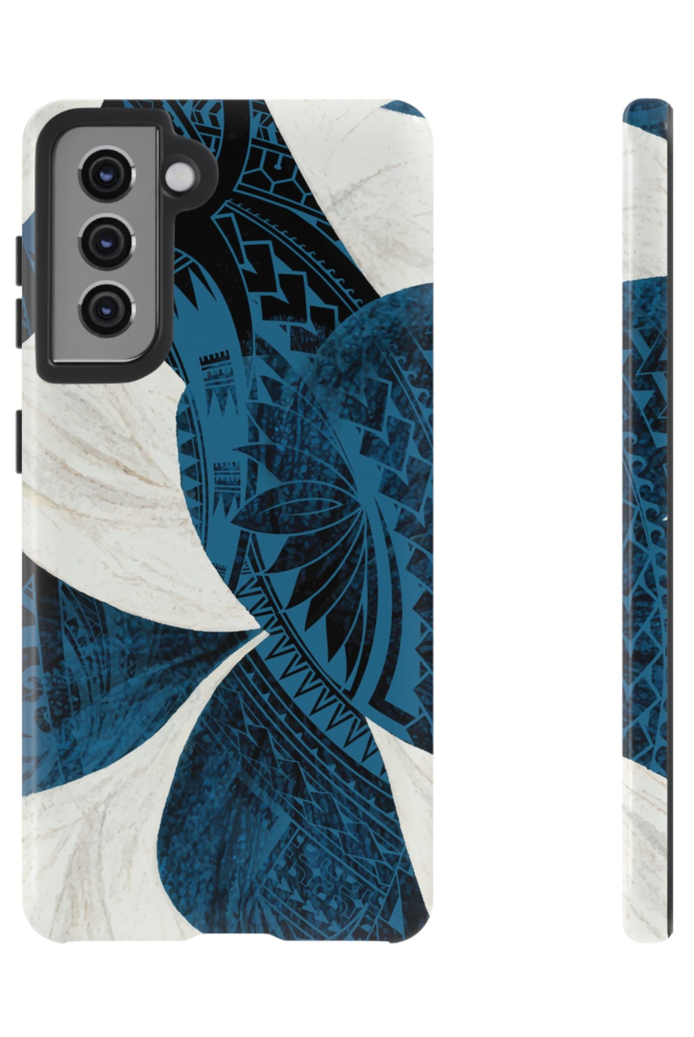 Hana Breeze Tough Samsung Galaxy Case Samsung Galaxy S21 Glossy - Hawaiian Blue Plumeria Polynesian Botanical Design - The Local Banyan
