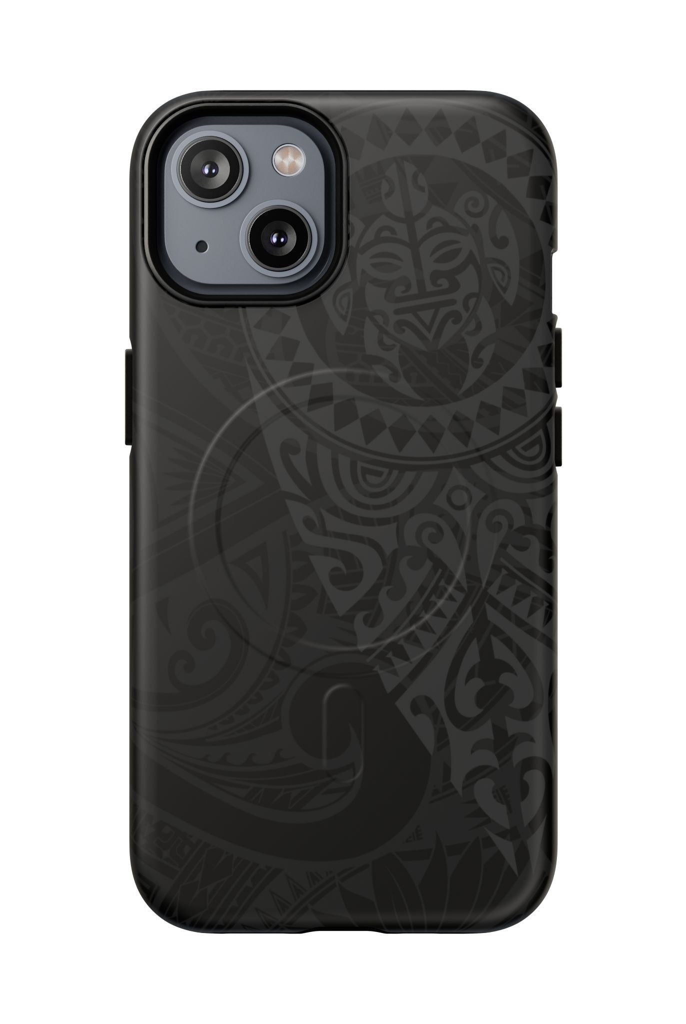 Tribal Guardian MagSafe iPhone Case iPhone 14 Matte - Hawaiian Black on Black Polynesian Tribal Design - The Local Banyan