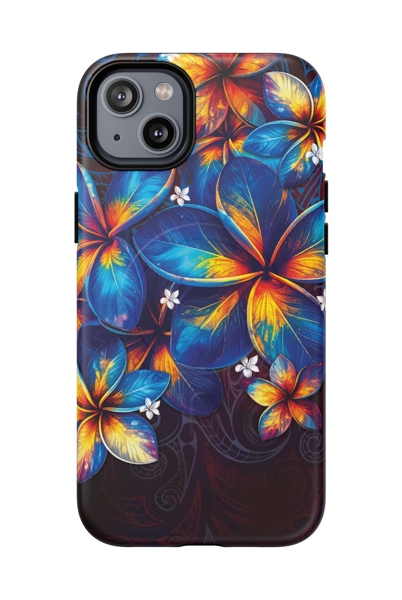 Nohea Twilight MagSafe iPhone Case iPhone 14 Plus Matte - Hawaiian Blue Orange Plumeria Twilight Design - The Local Banyan