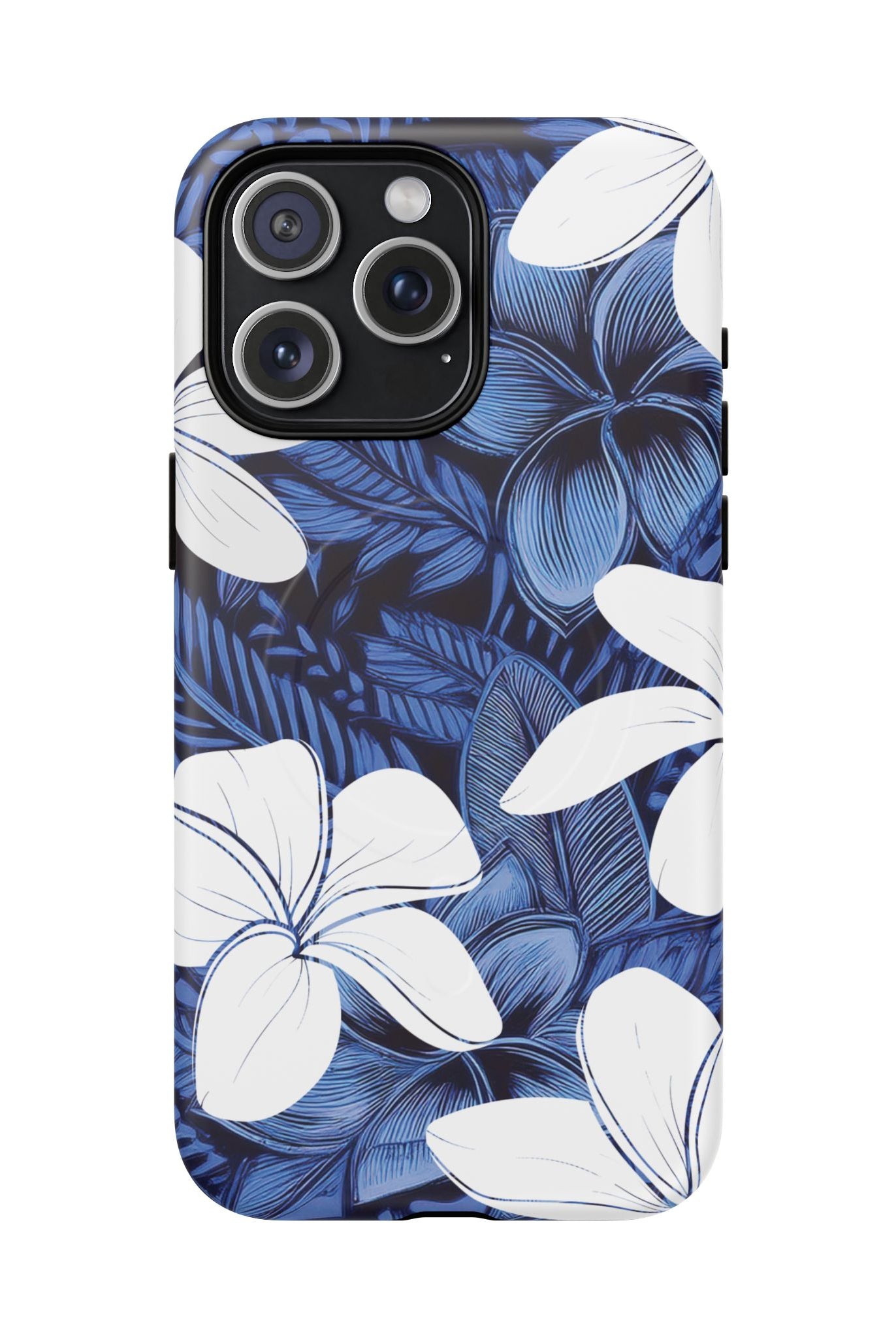 Eternal Blue Plumeria MagSafe iPhone Case iPhone 15 Pro Max Matte - Hawaiian Blue Plumeria Ocean Floral Design - The Local Banyan