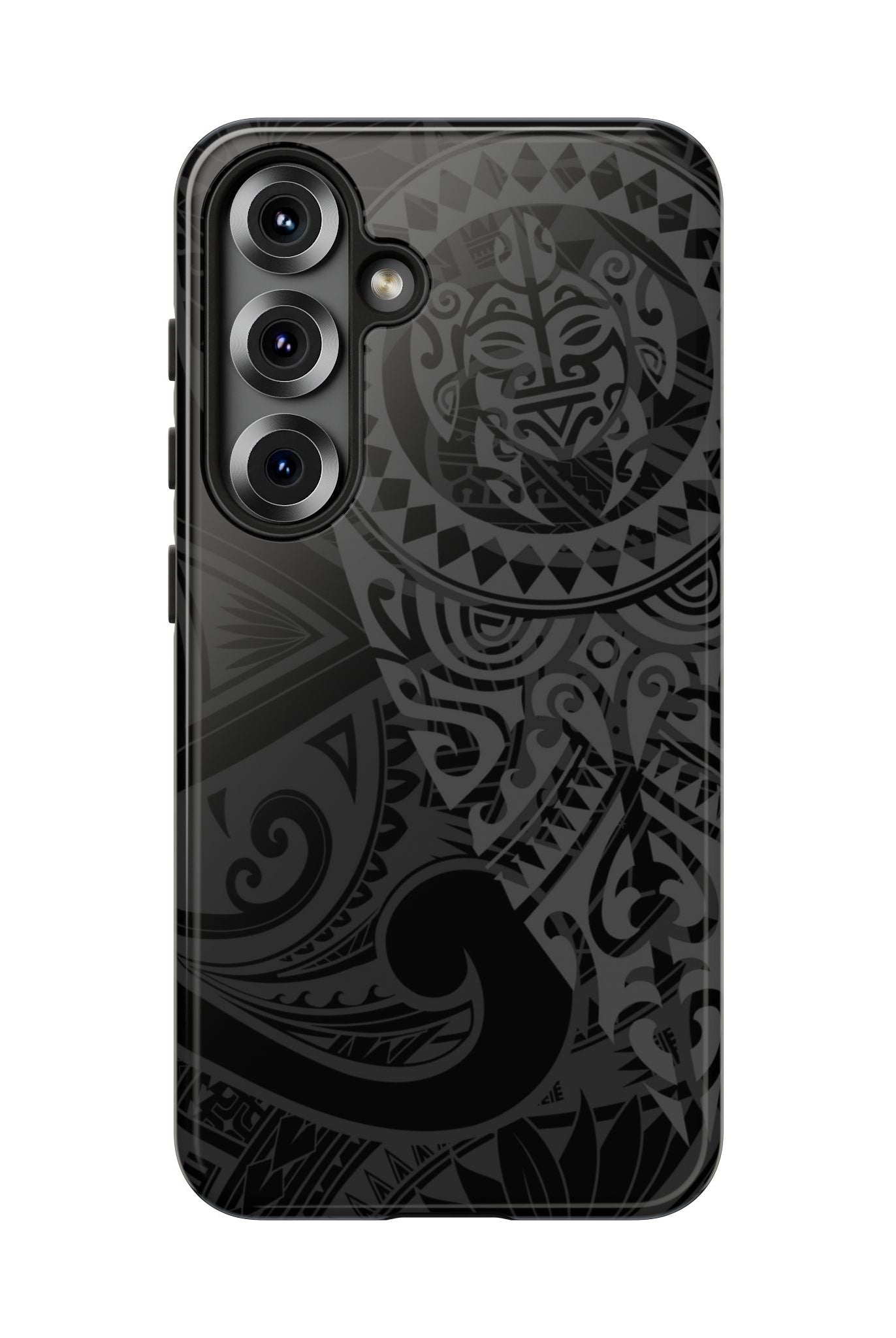 Tribal Guardian Tough Samsung Galaxy Case Detail View - Hawaiian Black on Black Polynesian Tribal Design Close Up - The Local Banyan