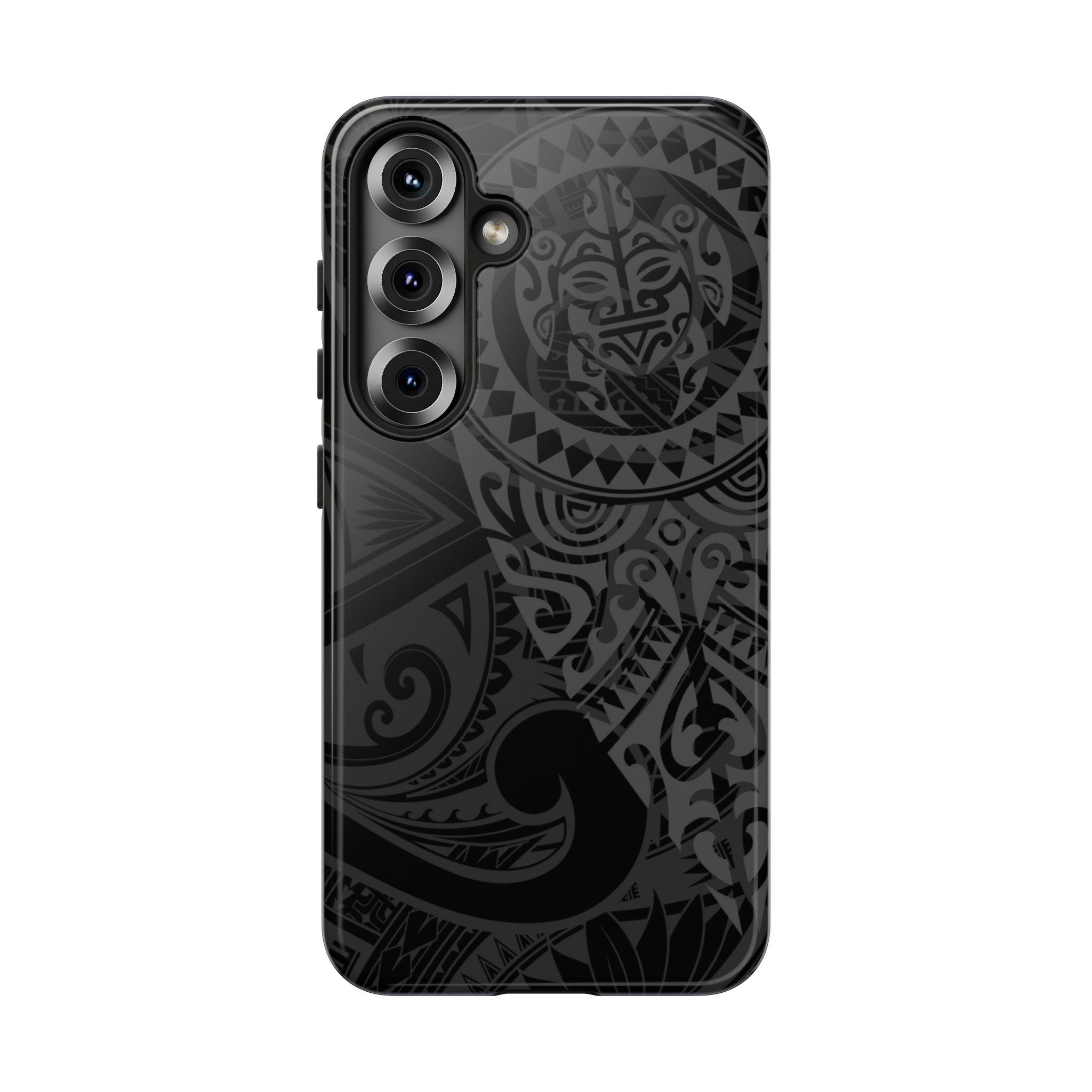 Tribal Guardian Tough Samsung Galaxy Case Detail View - Hawaiian Black on Black Polynesian Tribal Design Close Up - The Local Banyan