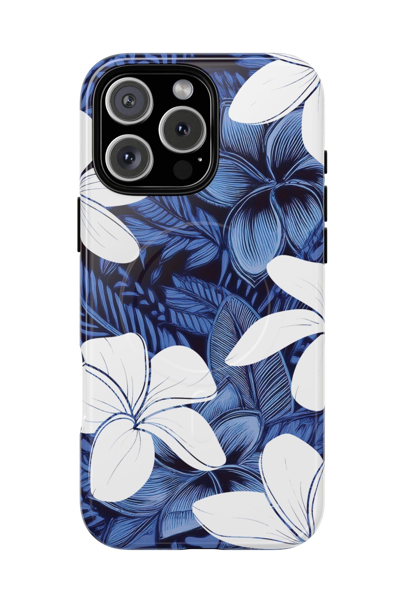Eternal Blue Plumeria MagSafe iPhone Case iPhone 16 Pro Max Glossy - Hawaiian Blue Plumeria Ocean Floral Design - The Local Banyan